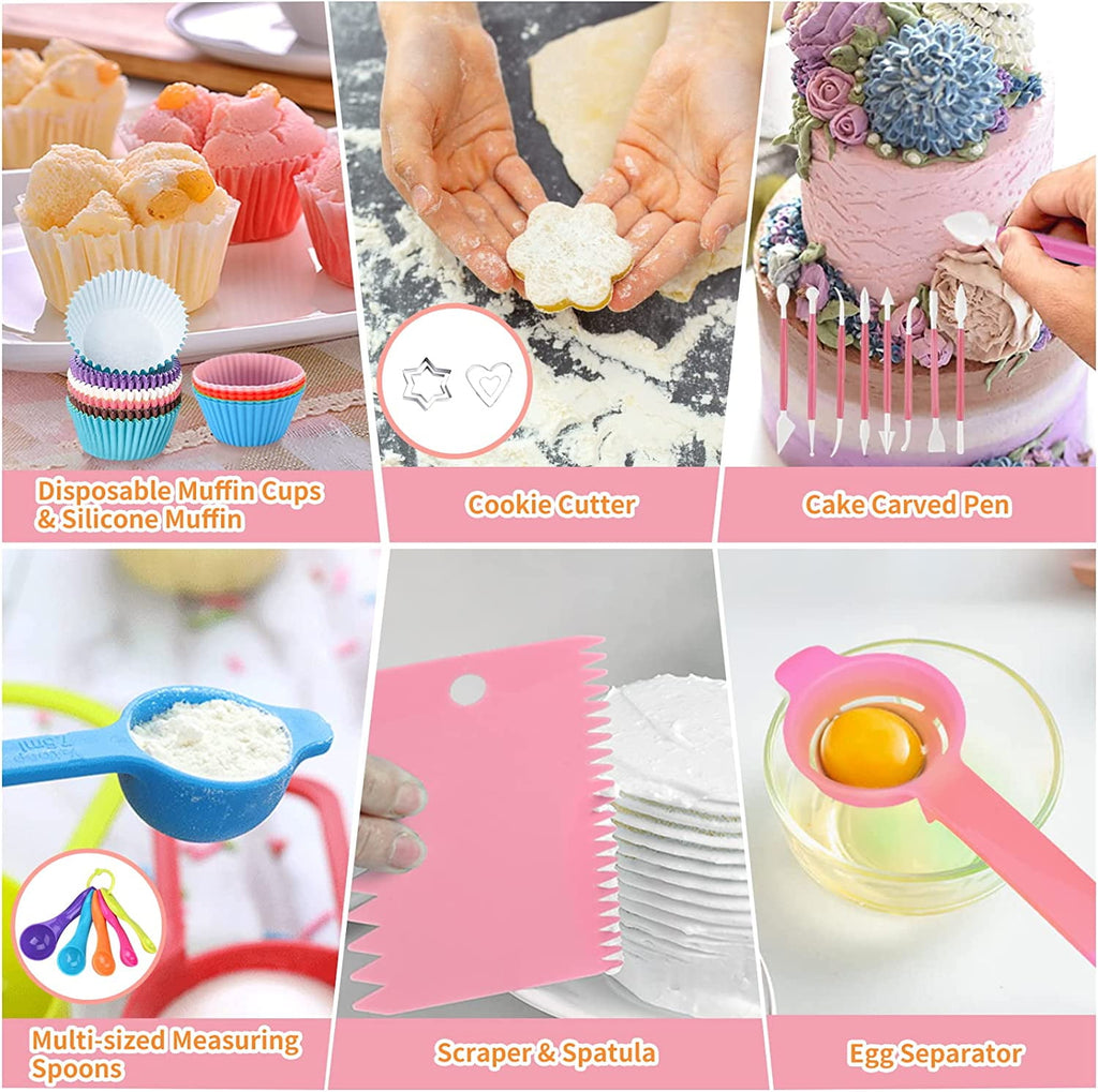 Uarter 358PCS Cake Decorating Kit Supplies With 62 Icing Piping Tips, 100 Muffin Paper Cups, 100 Disposable Piping Bags, 50 Cake Toppers and More Accessories