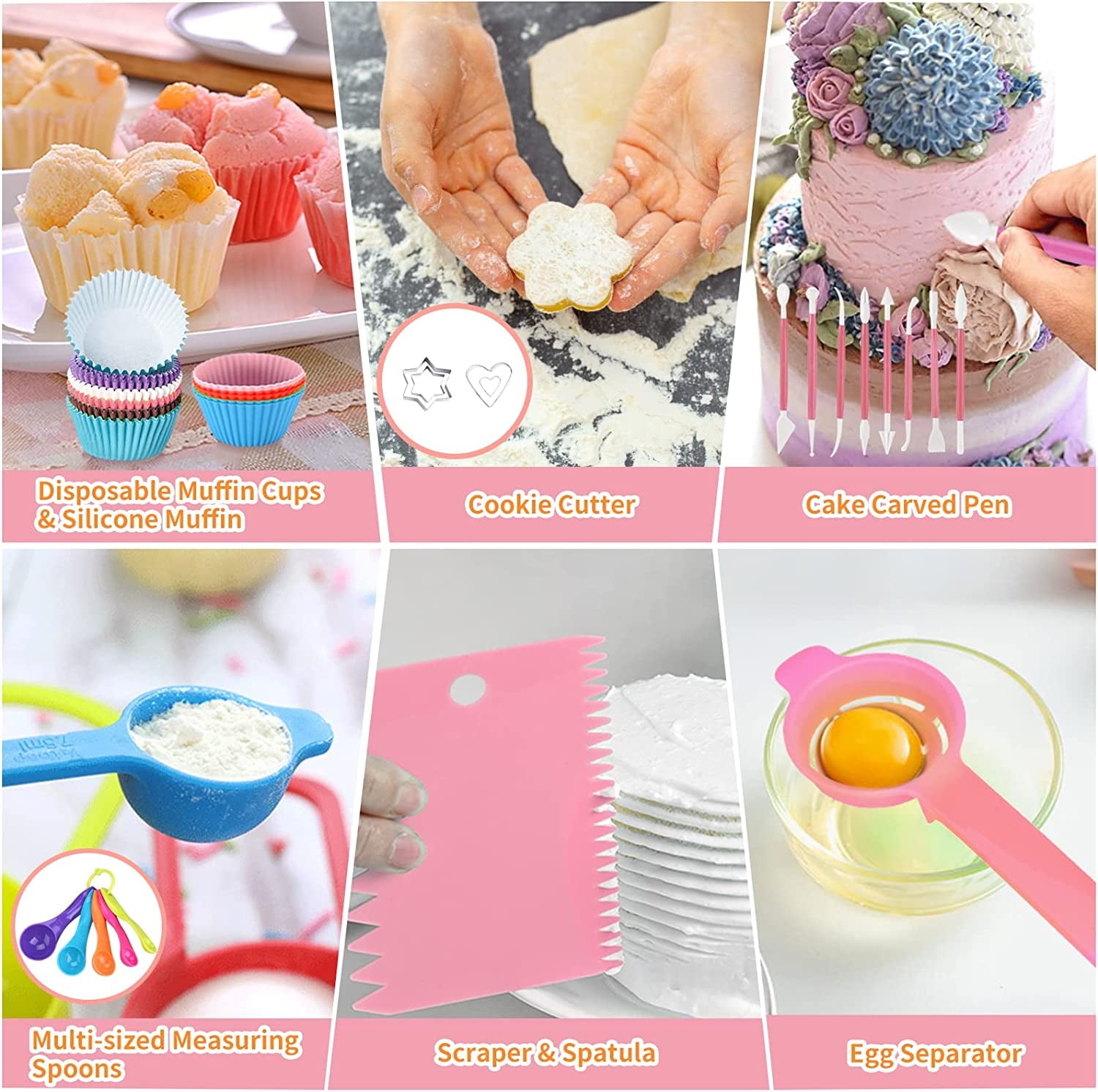 Uarter 358PCS Cake Decorating Kit Supplies With 62 Icing Piping Tips, 100 Muffin Paper Cups, 100 Disposable Piping Bags, 50 Cake Toppers and More Accessories
