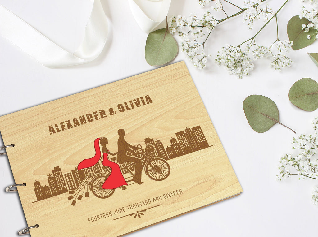 Darling Souvenir Personalized Engraved Laser Cut Wedding Guest Book Wooden Cover Sign-in Book Registry Guestbook Scrapbook-9J