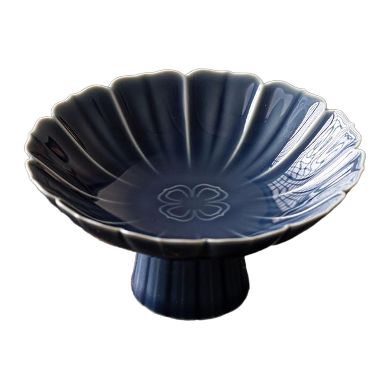 Esquirla Ceramic Footed Fruit Bowl Holder Decorative Bowl Table Decor Dessert Cake Serving Bowl Pedestal Bowl for Kitchen Dining Table Blue