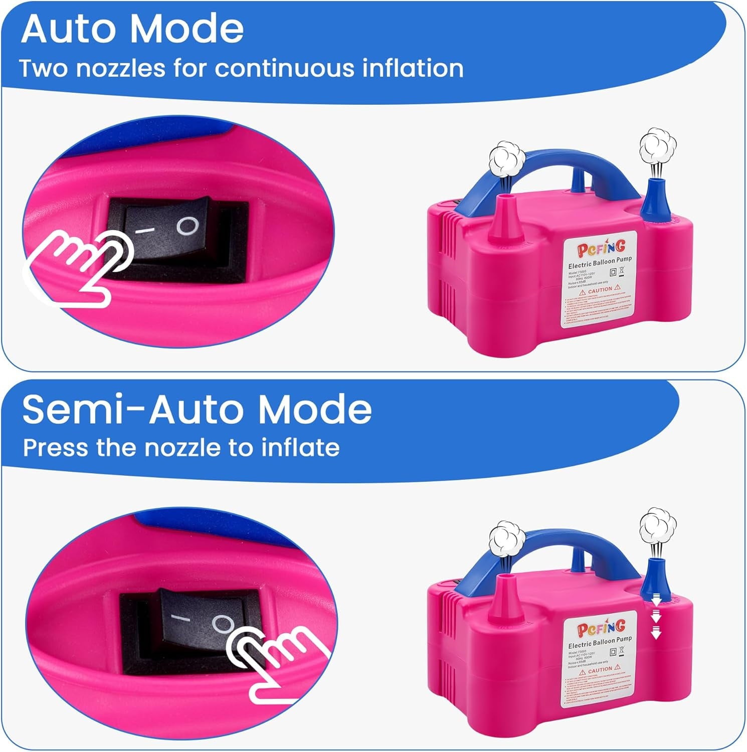 Balloon Pump Electric, Portable Balloons Inflator Blower Machine with Balloon Tie Tool & Dual Nozzle