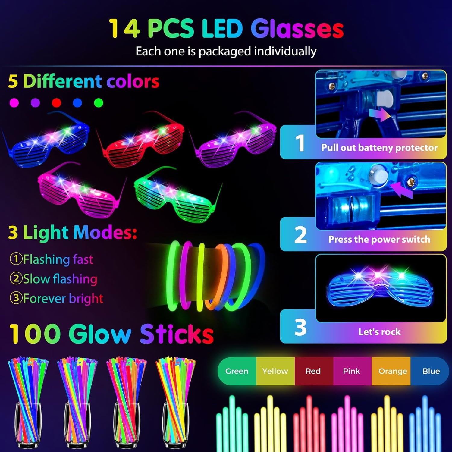 Ayieyill 206pcs Glow in the Dark Party Supplies for Kids Adults, Neon Light Up Halloween Party Favors with Glow Sticks