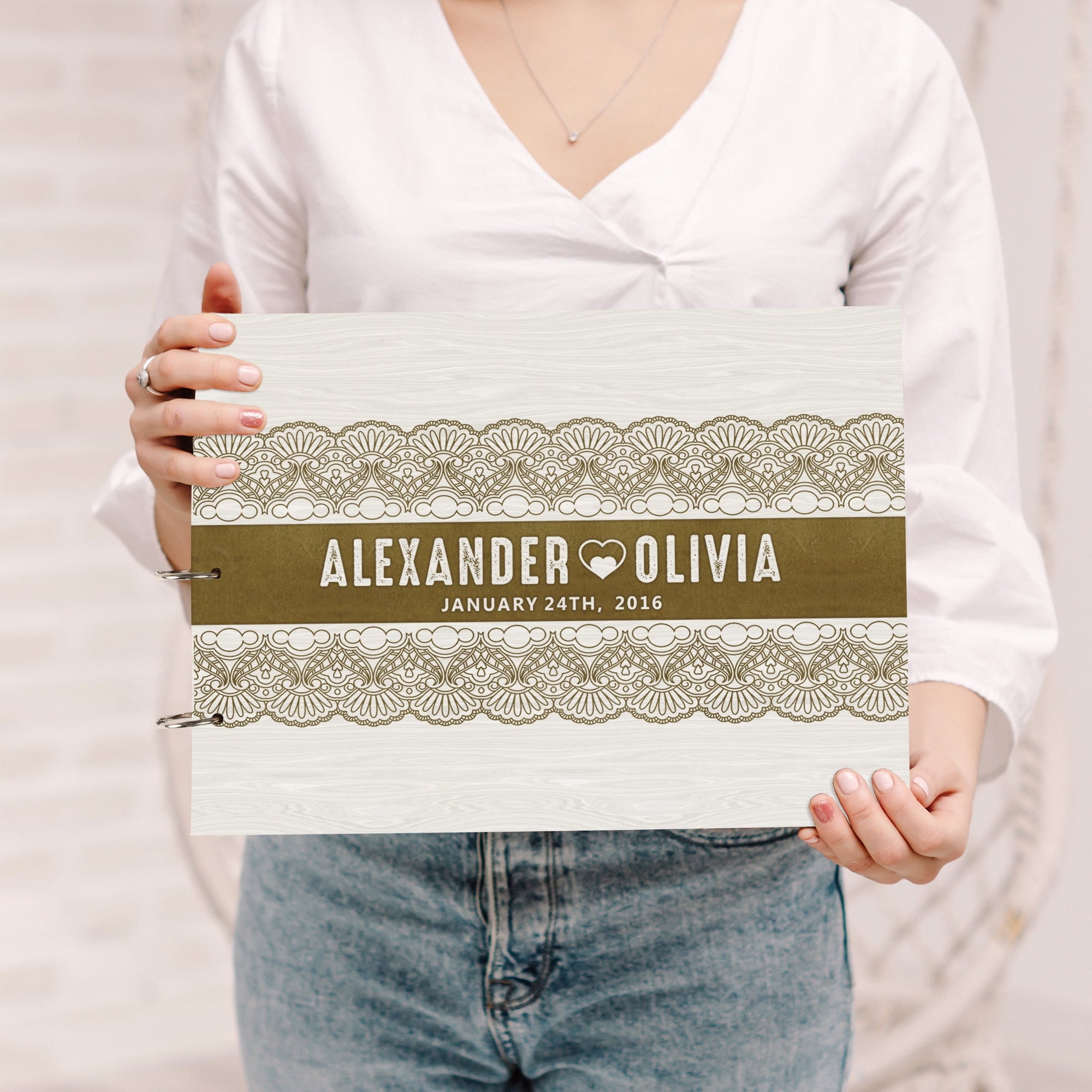 Darling Souvenir Personalized Engraved Laser Cut Wedding Guest Book Wooden Cover Sign-in Book Registry Guestbook Scrapbook-6K