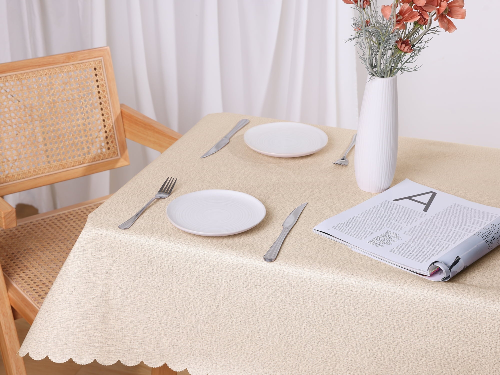 Unique Bargains 1 Pack Rectangle Tablecloth, Oil-Proof, Spill-Proof, and Water Resistance PVC Table Cover for Party Kitchen Dining Room Beige 55" x 71"