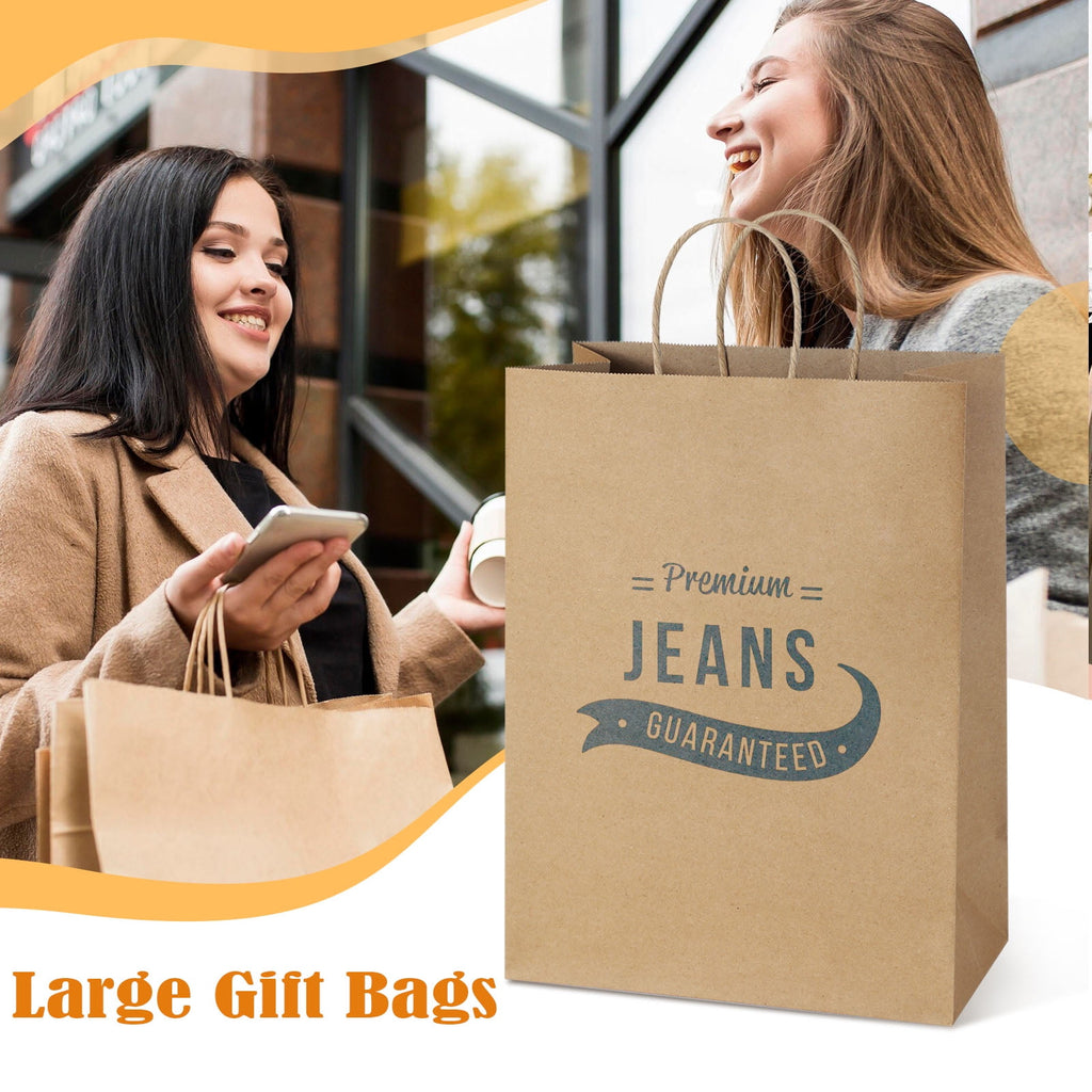 BagDream 50 Pack Paper Gift Bags 13x7x17 Recyclable Brown Kraft Paper Bags with Handles Bulk Party Bags, Shopping Bags, Retail Bags, Merchandise Bags