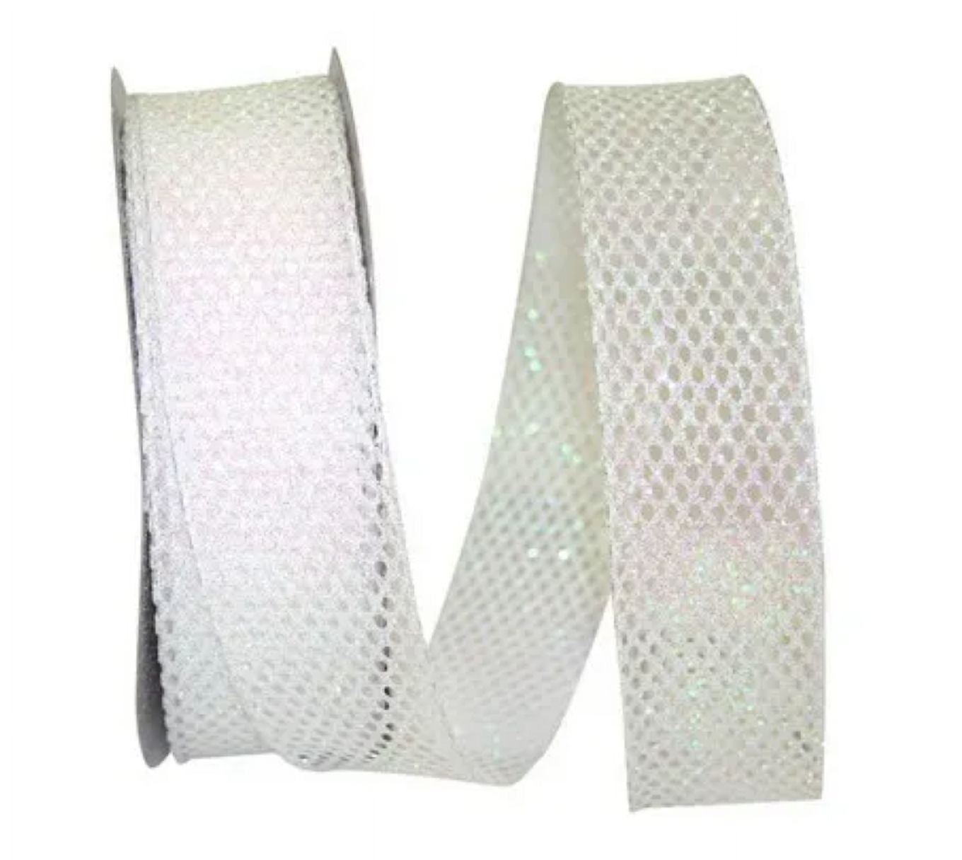 JAM Paper Mesh Christmas White Glitter Ribbon, 25yd x 1.5in, 1/Pack
