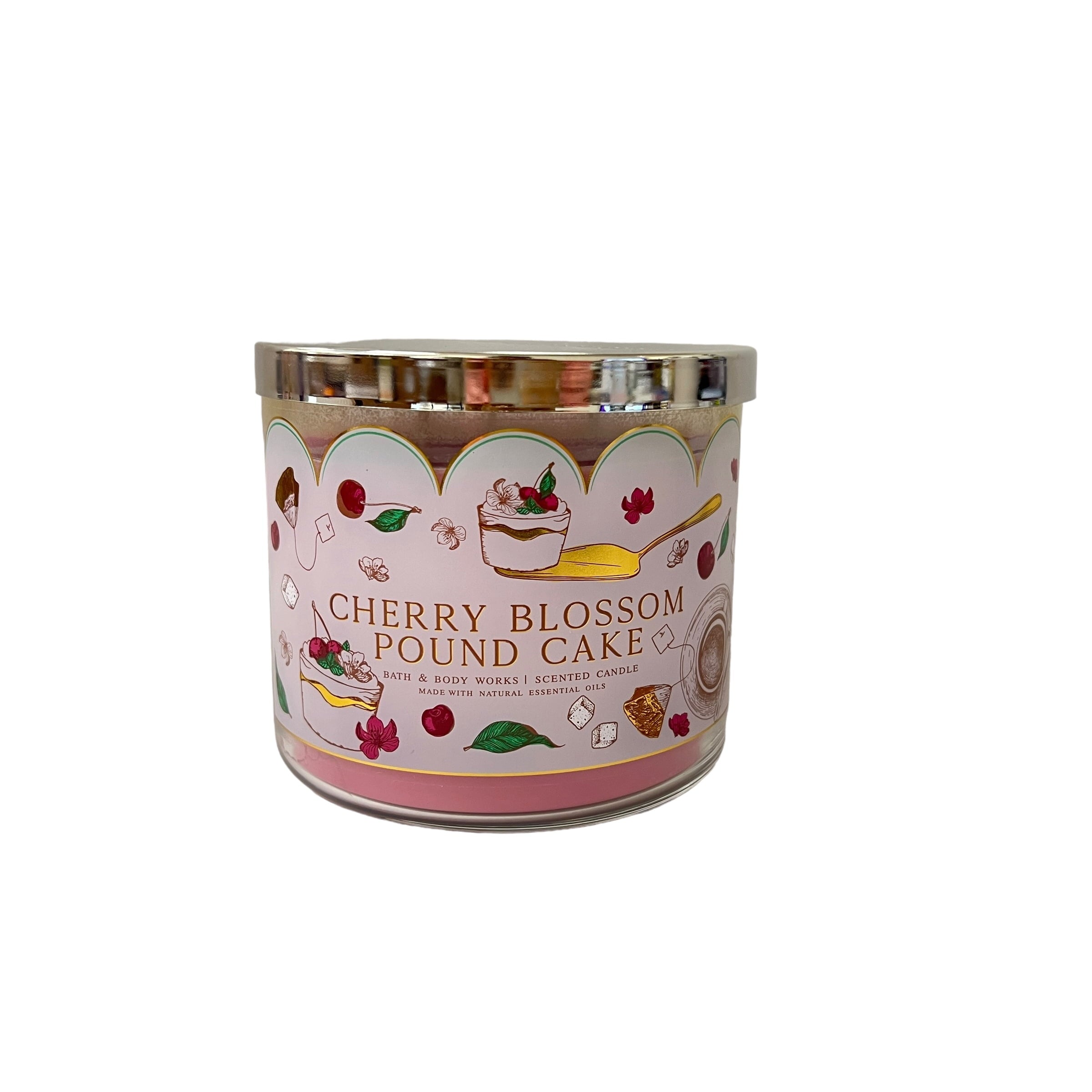 Bath & Body Works Cherry Blossom Pound Cake 3 Wick Candle 14.5 oz