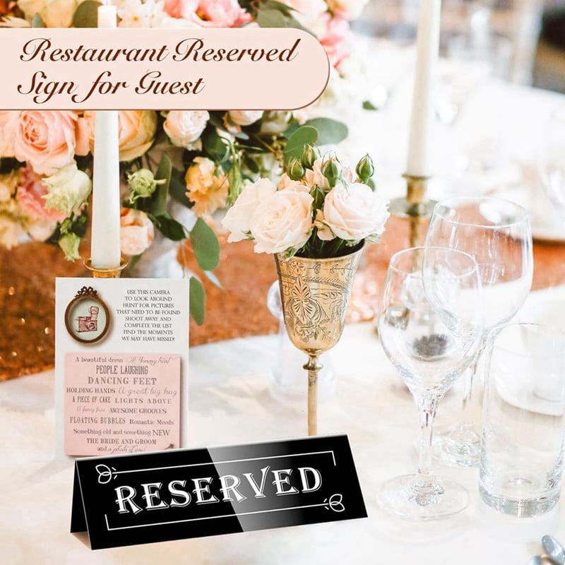 20PCS Reserved Table Signs, Acrylic Guest Reservation Table Tents Sign, Waterproof Background Double-Sided Seat Signs