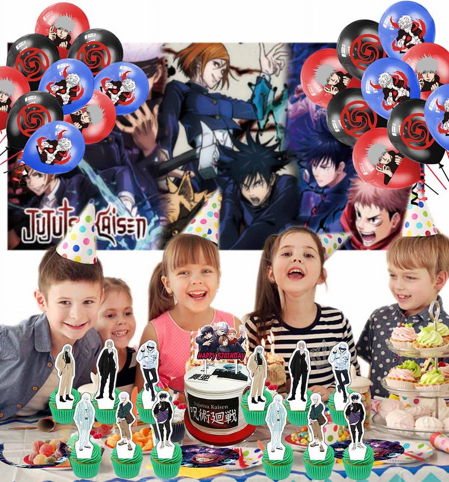 Jujutsu Kaisen Party Supplies Cake Topper Decor Banner Backdrop Tableware Balloons Birthday Decorations