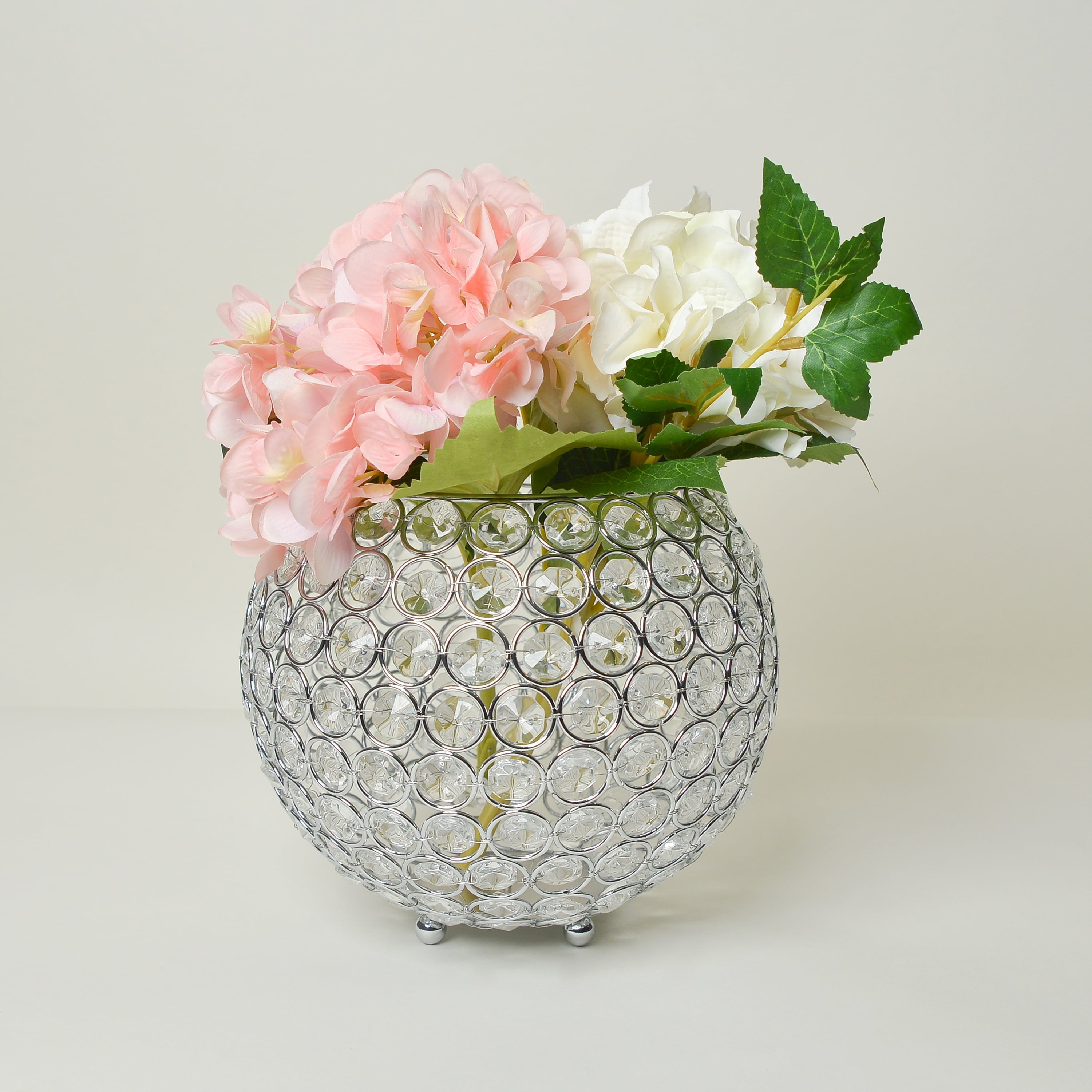 Elegant Designs 7" Elipse Crystal Circular Bowl Candle Holder, Flower Vase, Wedding Centerpiece, Chrome