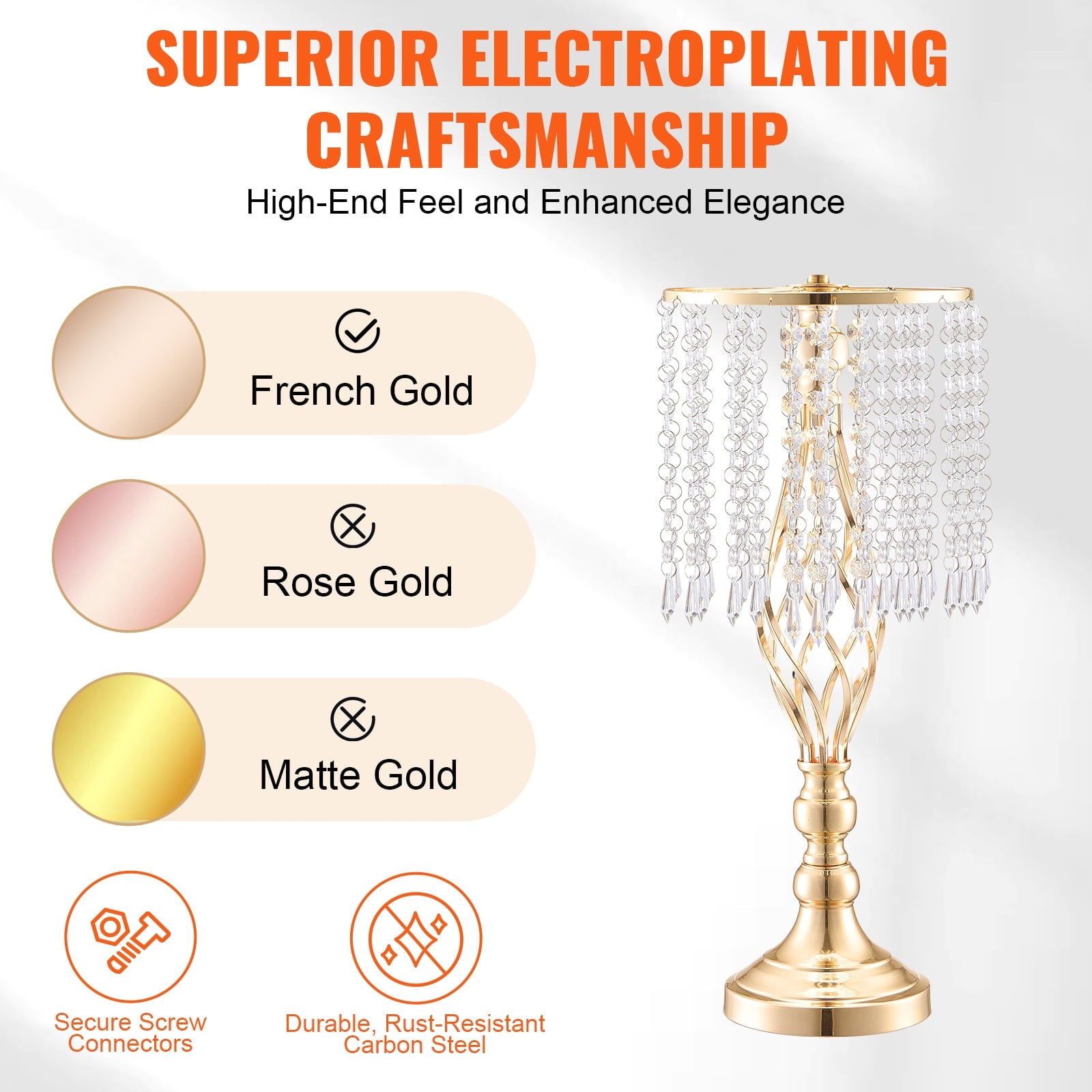KFFKFF 12-Piece Set, 49cm/19.3” Height, Crystal Floral Stands, Gold Metal Centerpiece Vases, Ideal for Tabletops at Weddings, Dinners, Parties, Ceremonies, and Birthday Celebrations