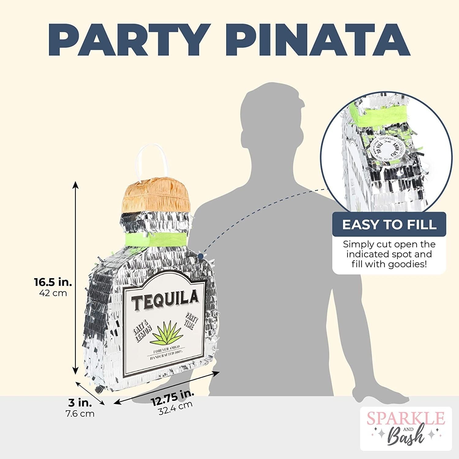 Tequila Pinata for Bachelor Party Decorations, Table Centerpiece, Photo Prop (Small, 16.5 x 13 x 3 In)