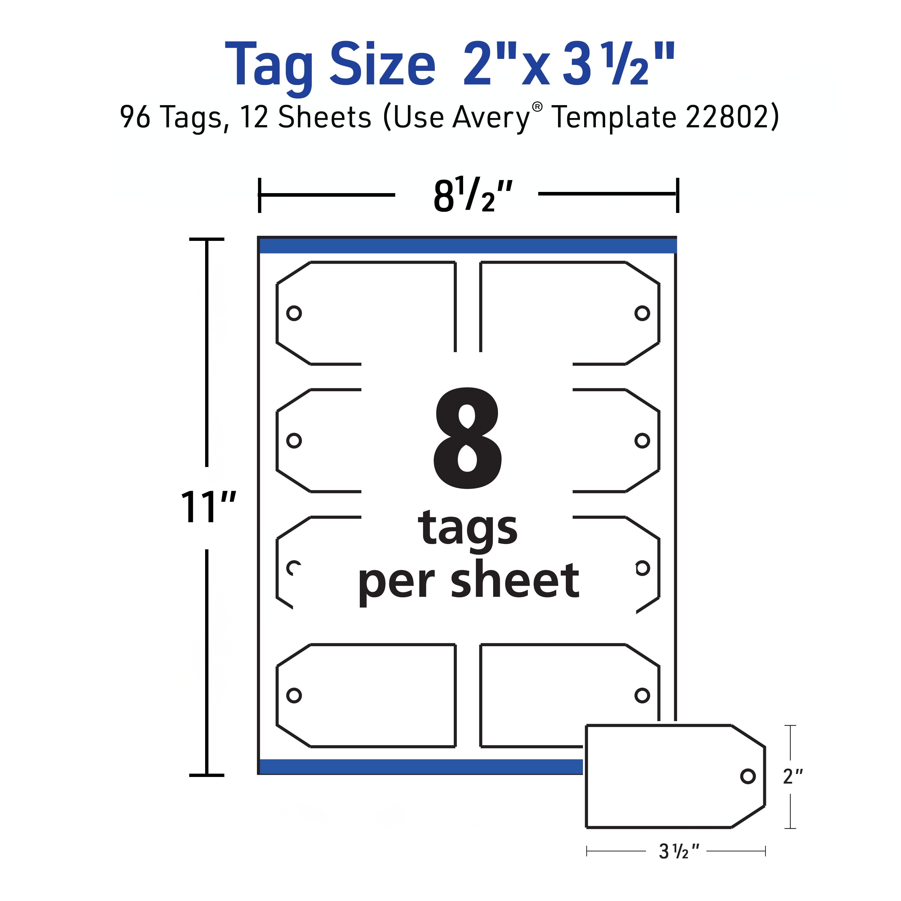 Avery Printable Tags with String, 2" x 3.5", 96 White Tags (22802)