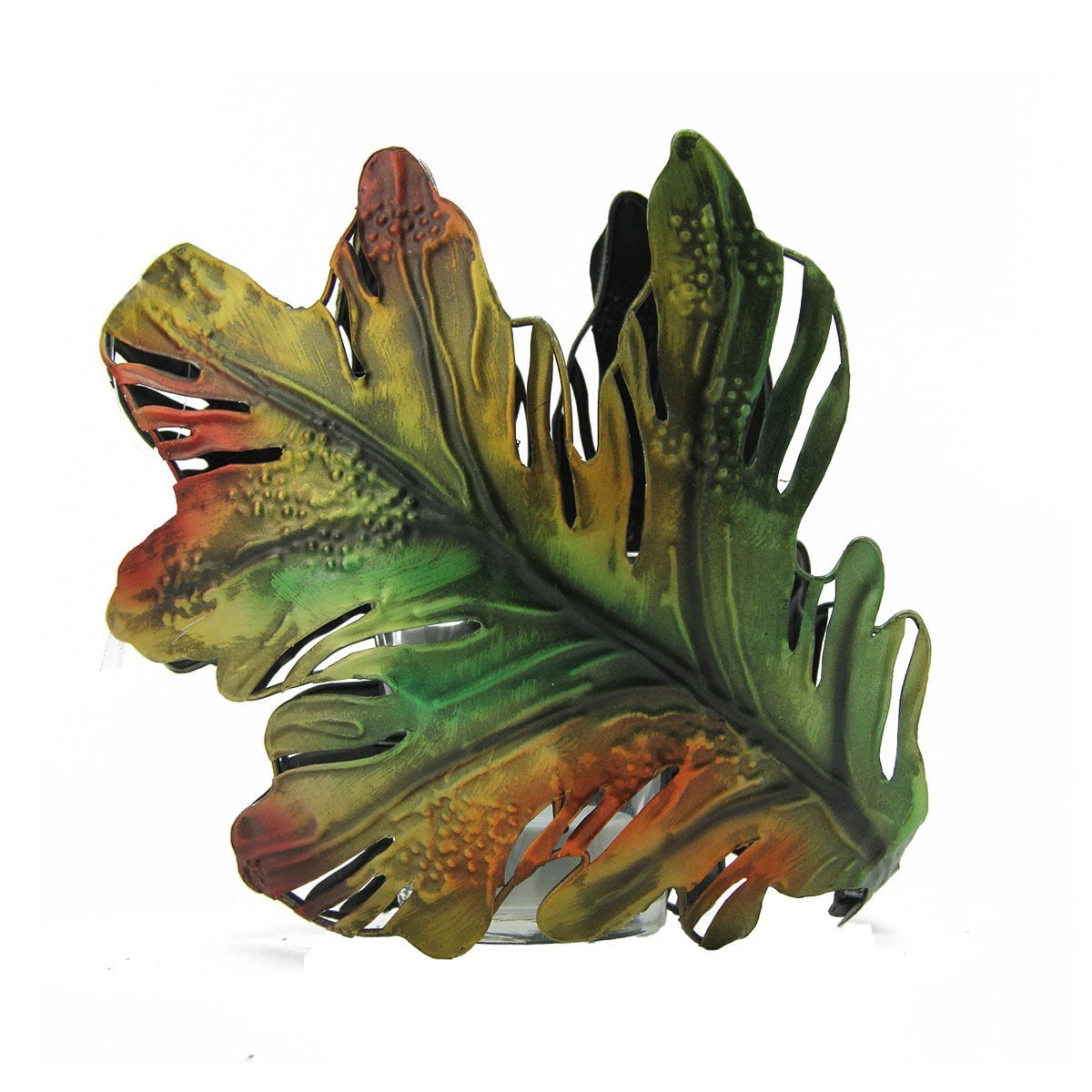 6" Autumn Colored Oak Leaf Metal Thanksgiving Leaf Votive Candle Holder