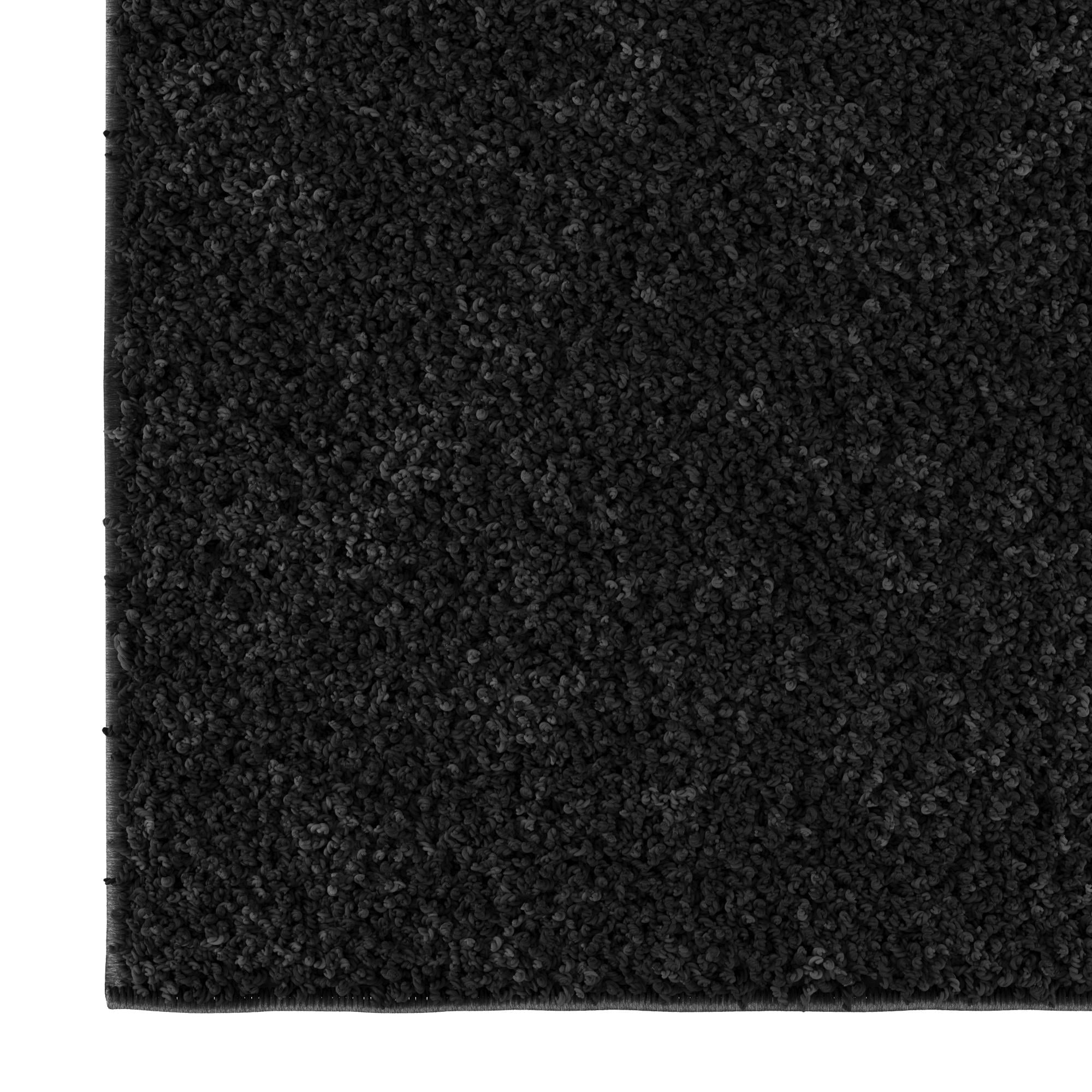 Ottomanson 2x7 Non-Slip Shag Runner Rug Plush Carpet for Bedrooms & Hallways, 2' x 7', Black