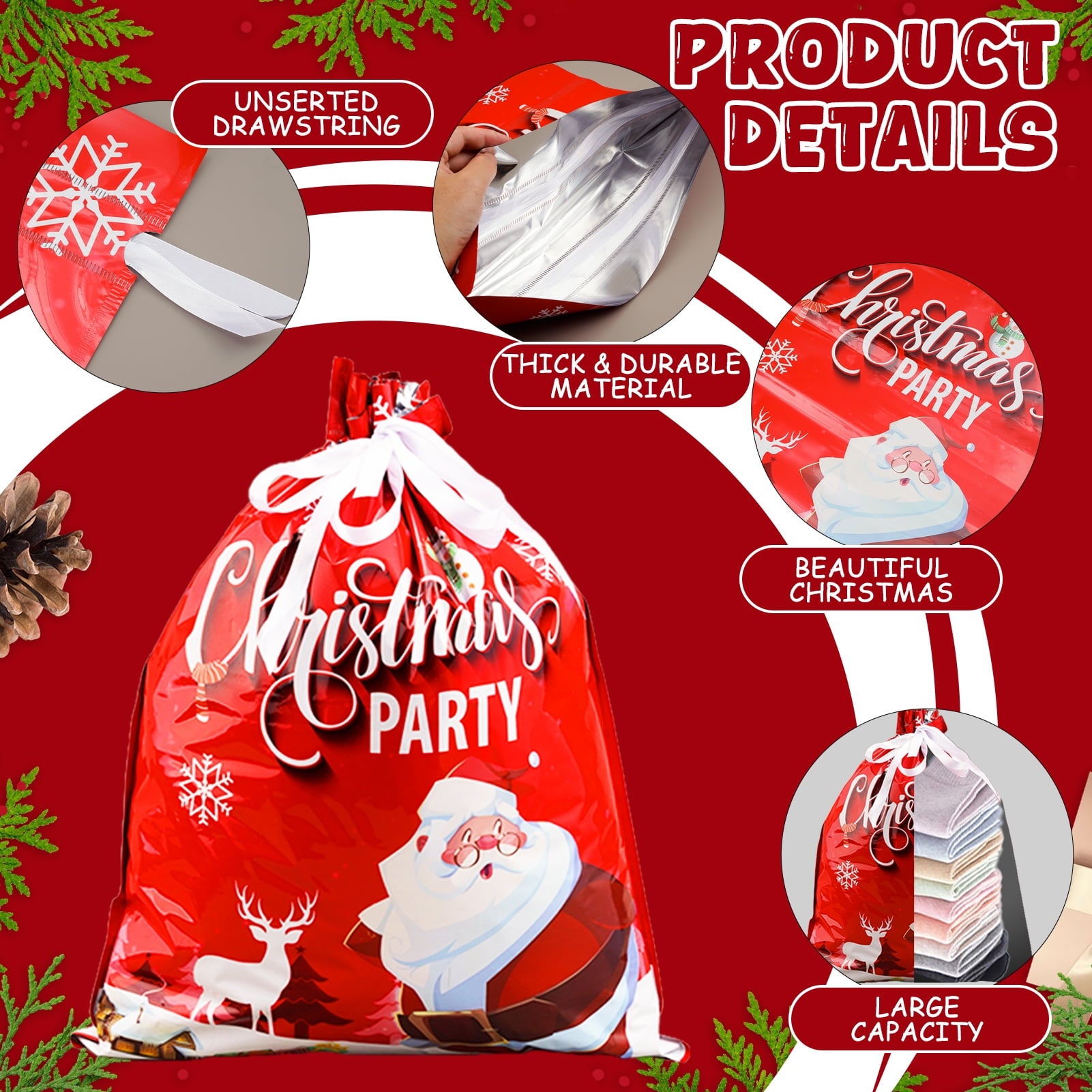 Lumikrypt 30Pcs Christmas Drawstring Gift Bags, Assorted Sizes Christmas Wrapping Bags, Christmas Gift Bag for Xmas Party Favors & Holiday Present Wrapping, Multicolor