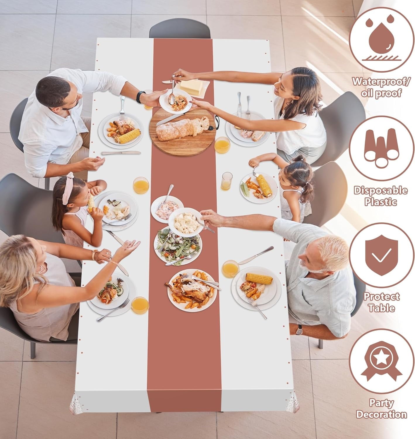 8 Pack Disposable Plastic Table Cloths for Parties,White and Rose Gold Dot Rectangle Table Covers for Wedding Birthday Baby Shower First Communion Decorations 54" x 108"