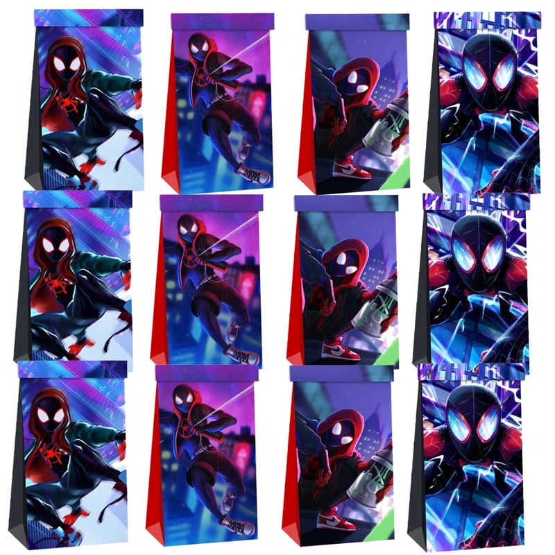 Spider Miles Morals Goodie Bags Treat Candy Decorations Party Favor Supplies Birthday Cake Topper Backdrop Banner