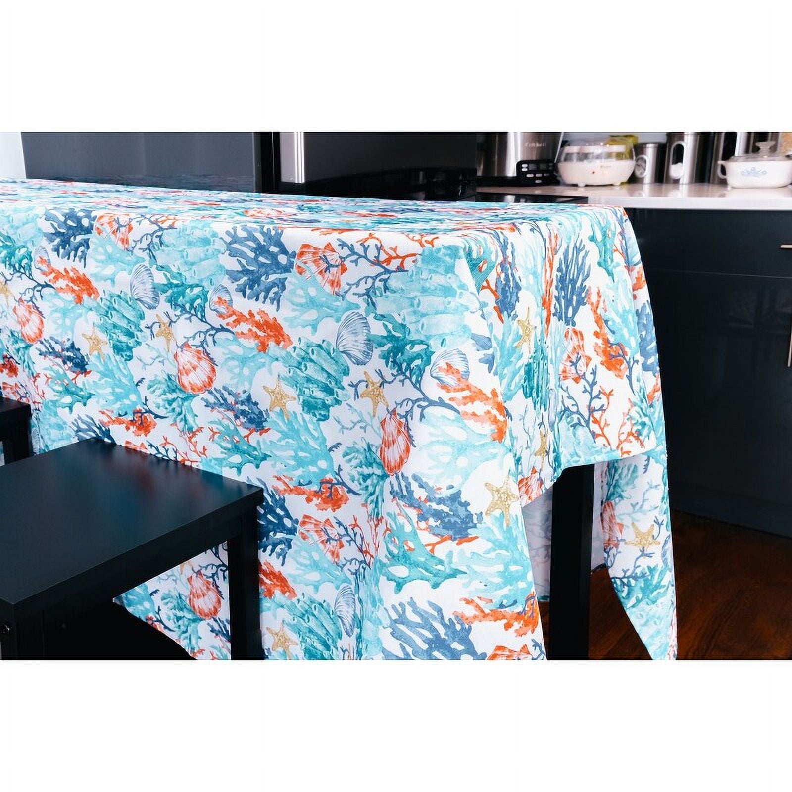 Coralee Ocean Coral Heavyweight Indoor Outdoor Stain/Liquid Resistant 100% Polyester Tablecloth 70" Round Umbrella