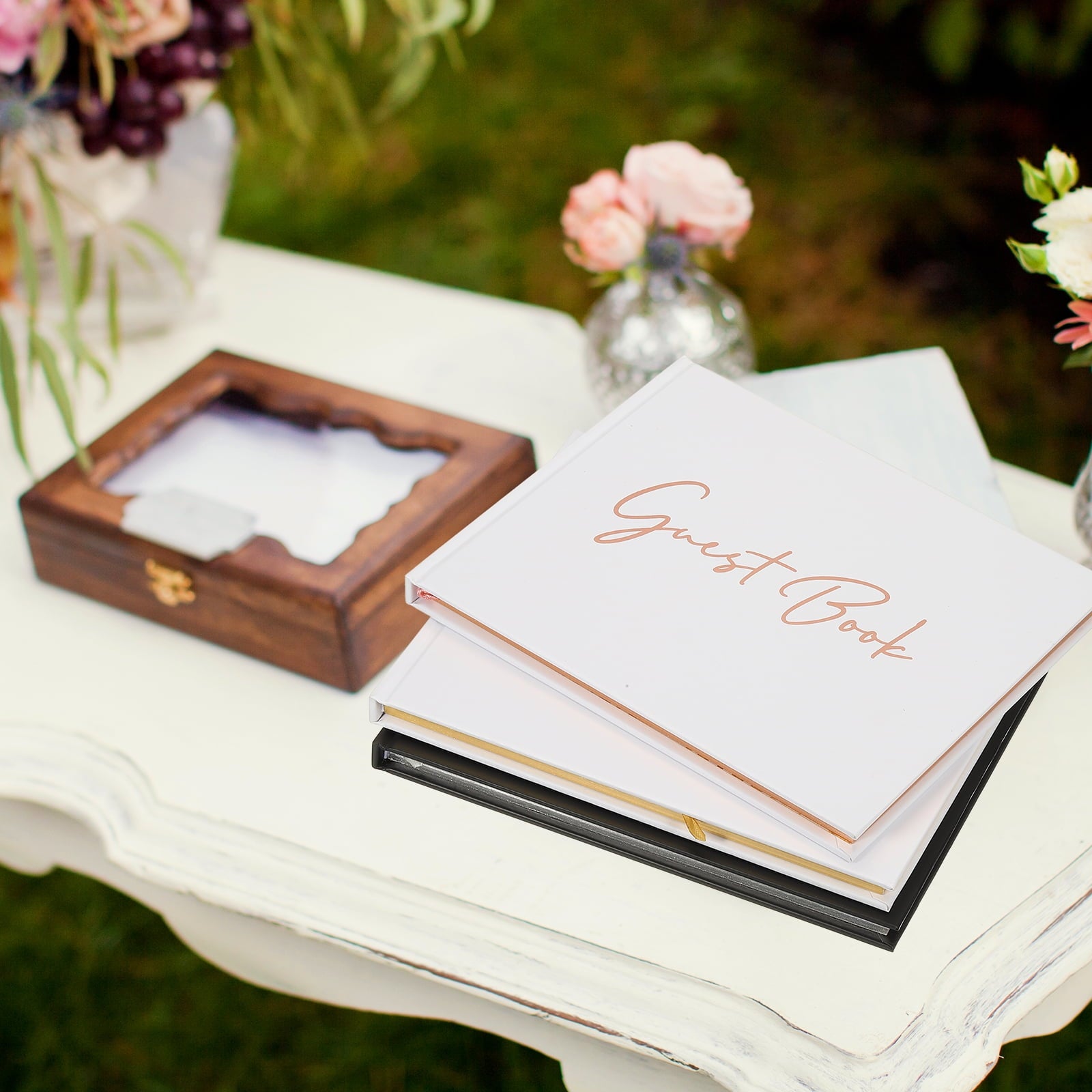 Uxcell Guest Book, 100 Pages Wedding Guest Reception Signature Book Party Decorations Supplies with Pen Signboard for Birthday Bridal Shower, Rose Gold