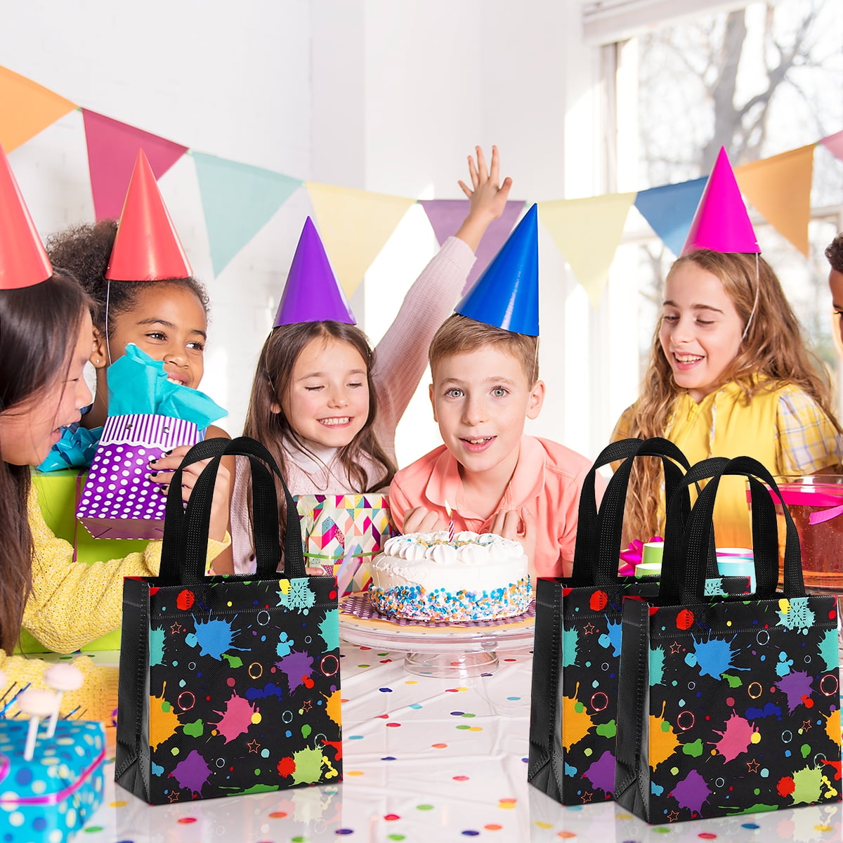 Gift Bags Glow in the Dark Glow Party Gift Treat Bag with Handles Non Woven Goodie Bags for Party 40 Pcs