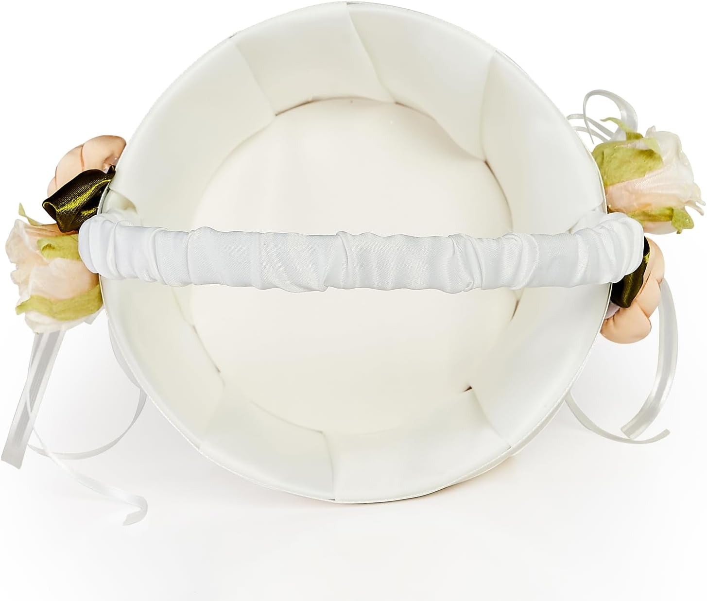 Ivory Flower Girl Basket Set of 3, 2 Flower Girl Baskets & 1 Ring Bearer Pillow with Floral Accent Ivory