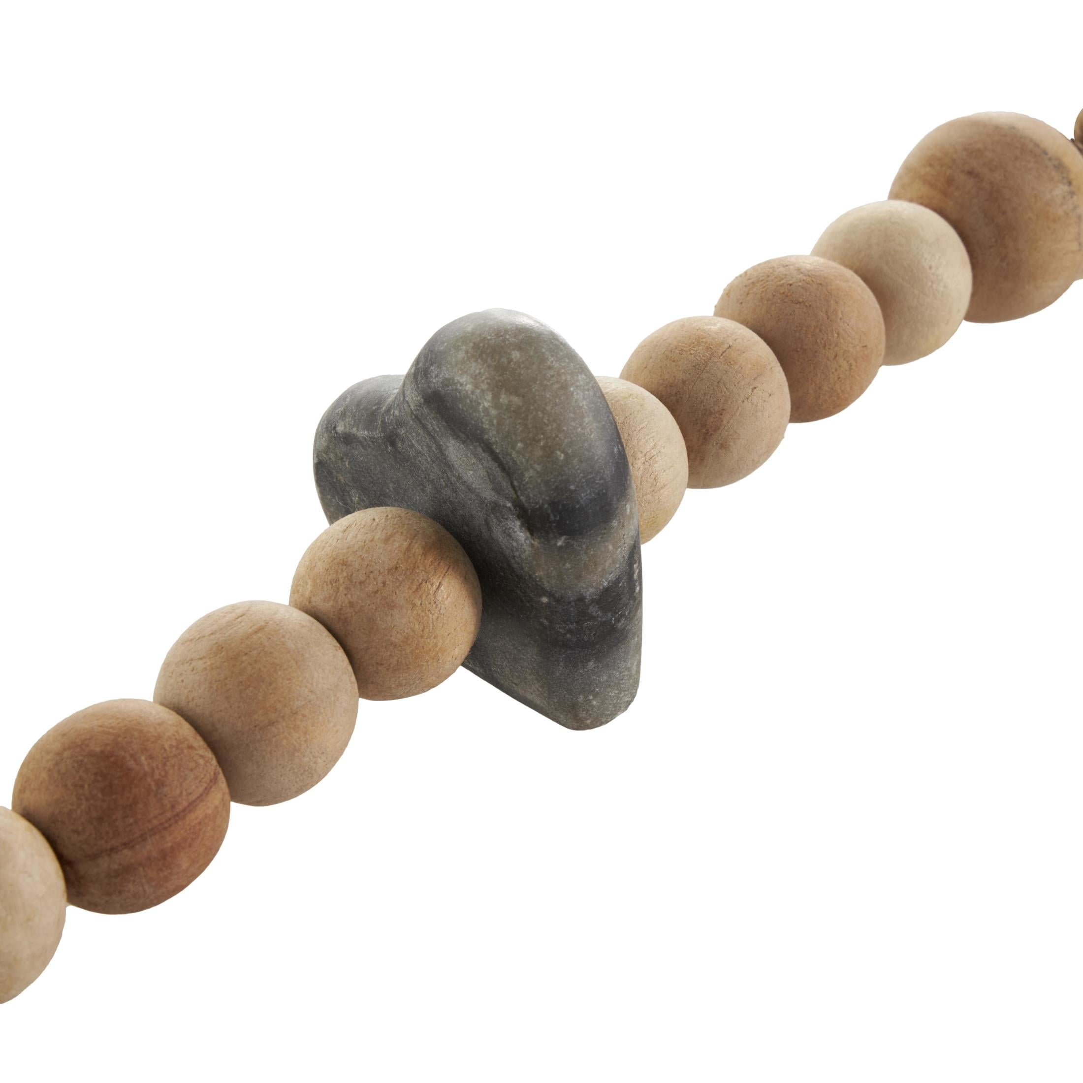 DecMode Handmade Light Brown Marble Heart Garland with Tassel with Black and White Accents