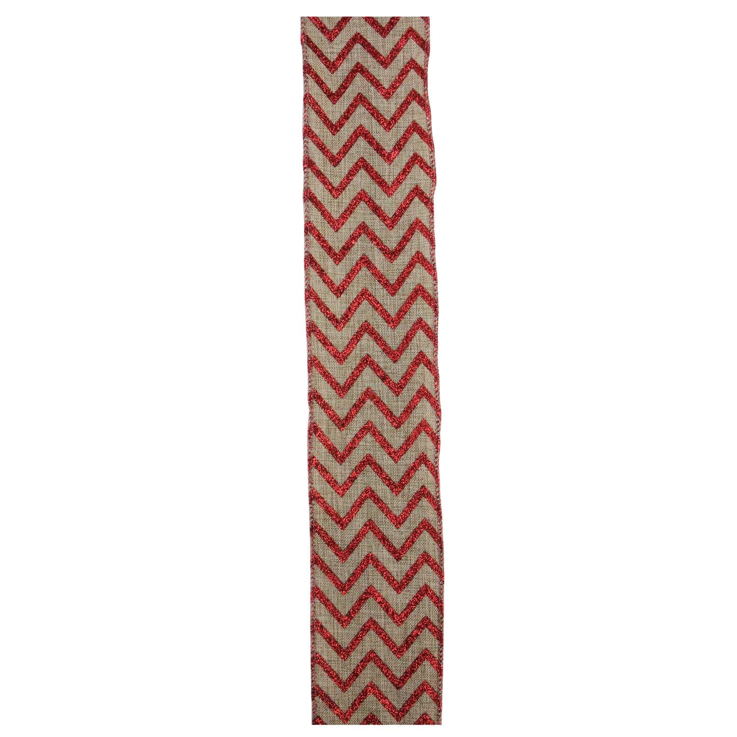 Red & White Chevron Wired Christmas Craft Ribbon