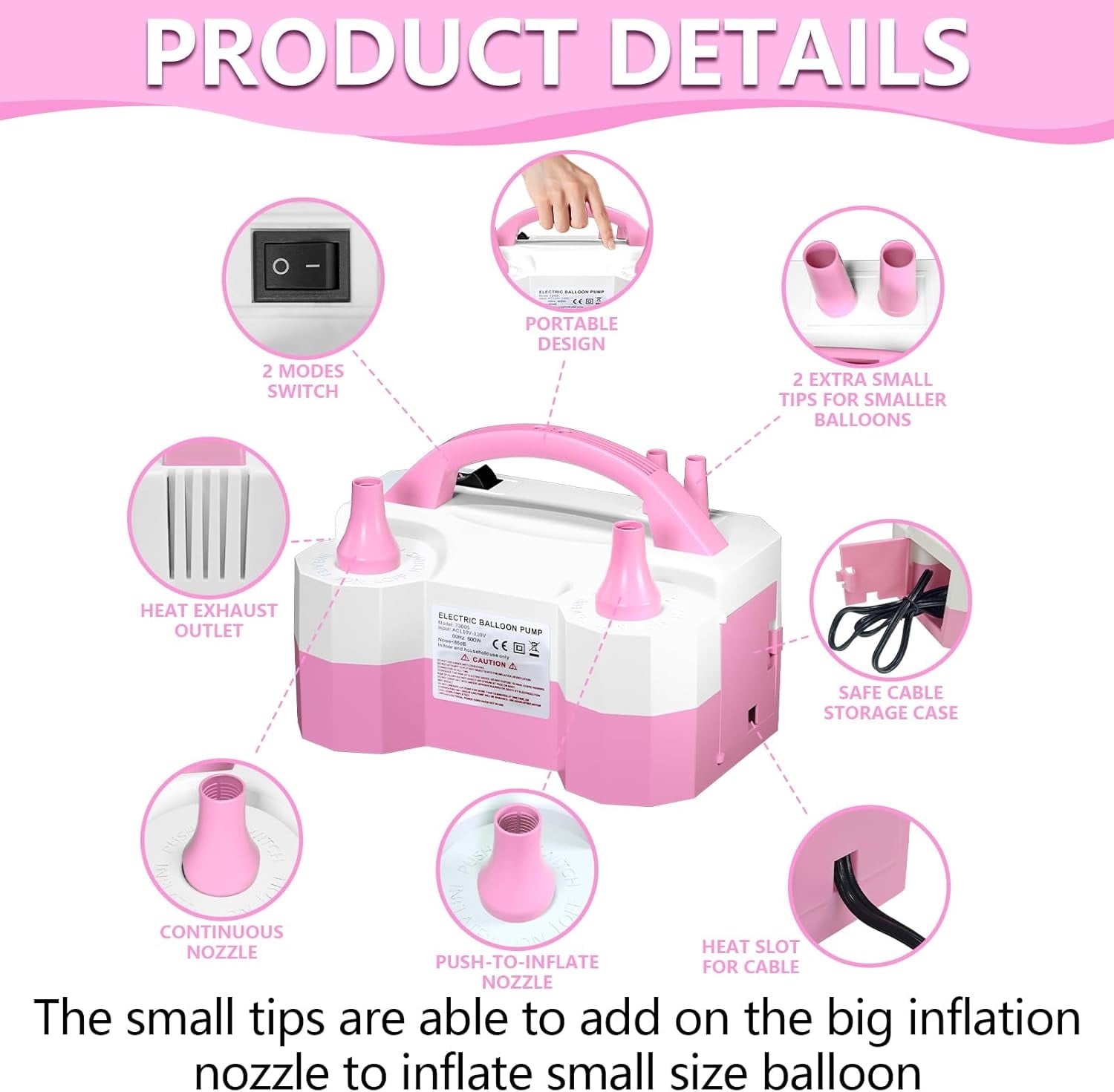 SINBEE Balloon Pump, Balloon Pump Electric, Portable Dual Nozzle Electric Blower Air Pump Inflator for Party Decoration. Faster and Save Time