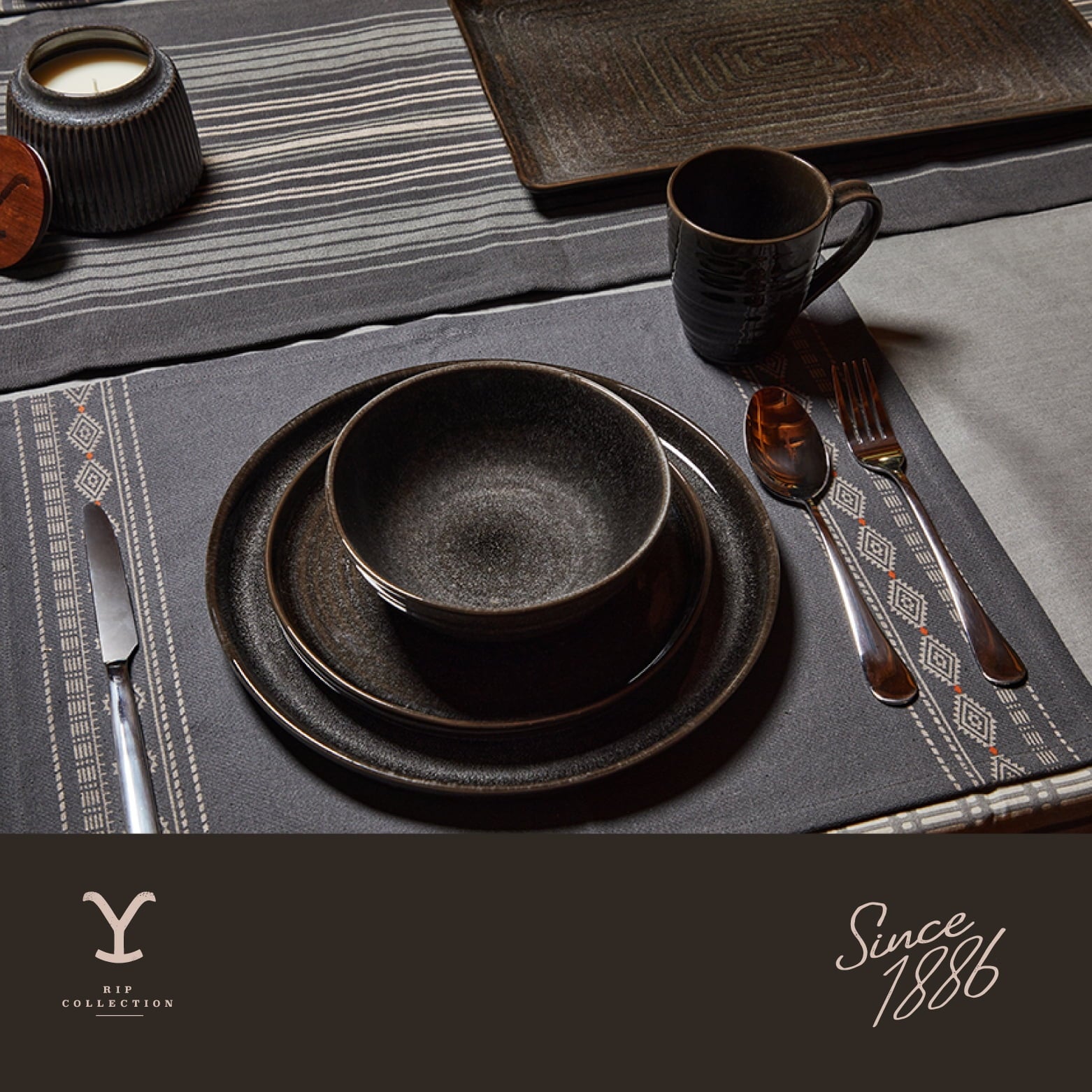 (2 pack) Yellowstone Round Tablecloth 70", Rip Collection