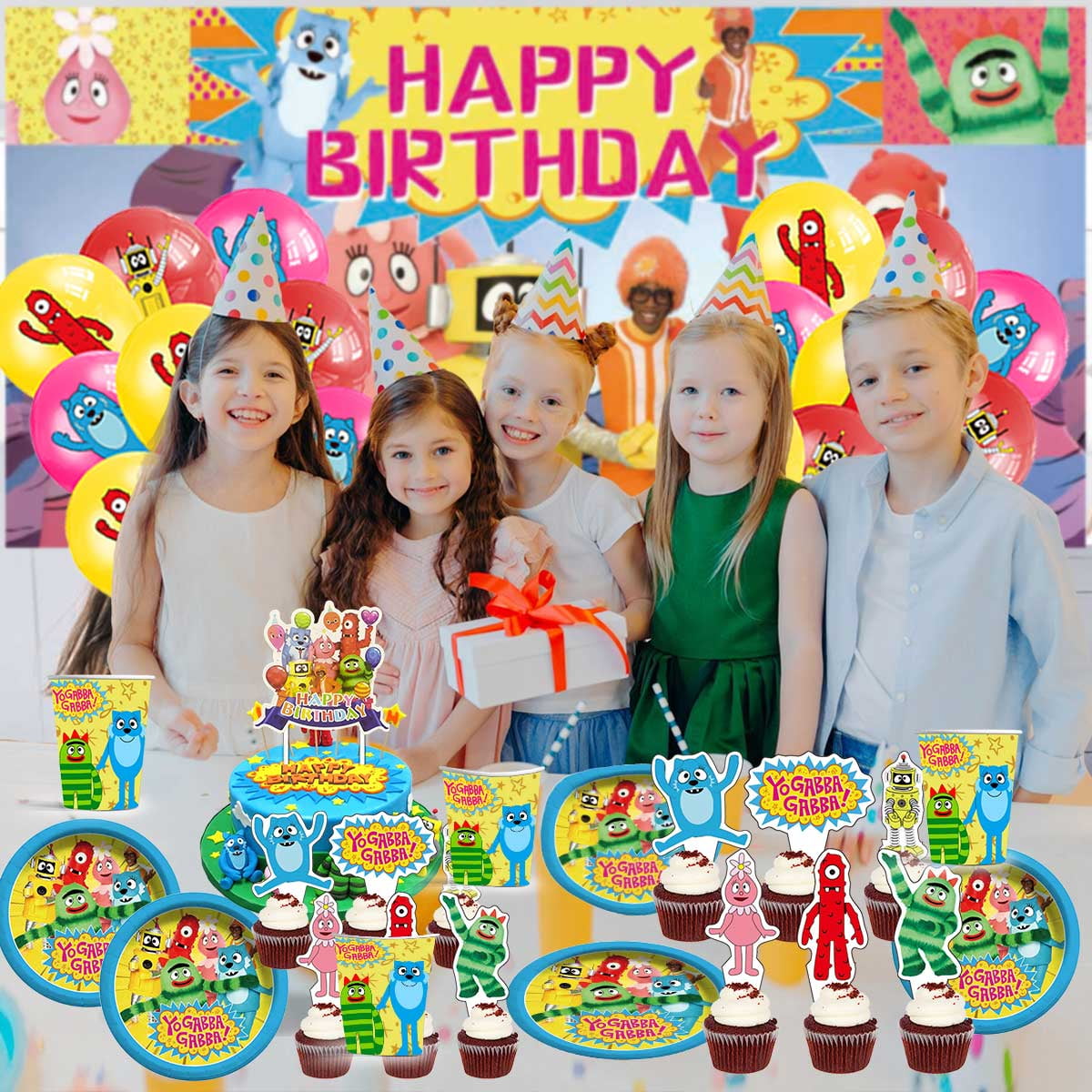 Yo Gabba Gabba Party Supplies Decor Decorations Birthday Plates for Kids Tableware Balloons Cake Topper Fans