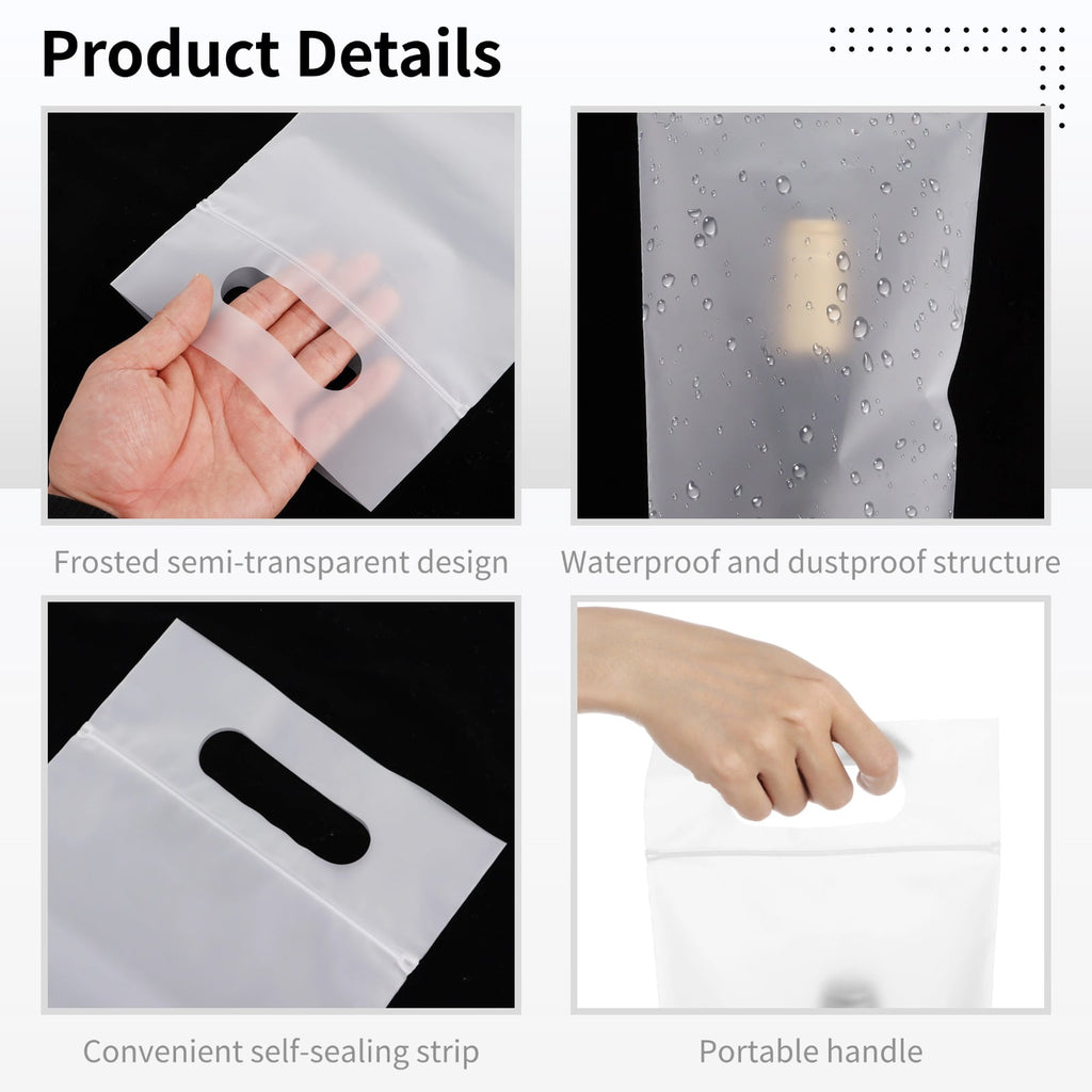 Wine To Go Bags, 500 Pcs Wine Bottle Doggy Bag Wine Bags for Gifts, Plastic Travel Bags Gift Wrapping Bags with Handles and Self-sealing Strips for Restaurant, Bar, Wedding Party