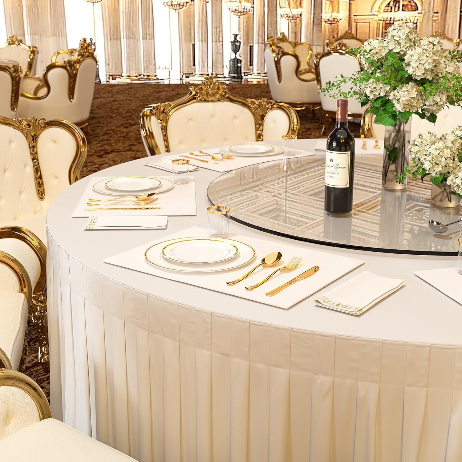 Hawsaiy 350PCS Gold Disposable Plates and Cups Set for 50 Guests, Plastic Dinnerware with Napkins for Wedding and Party