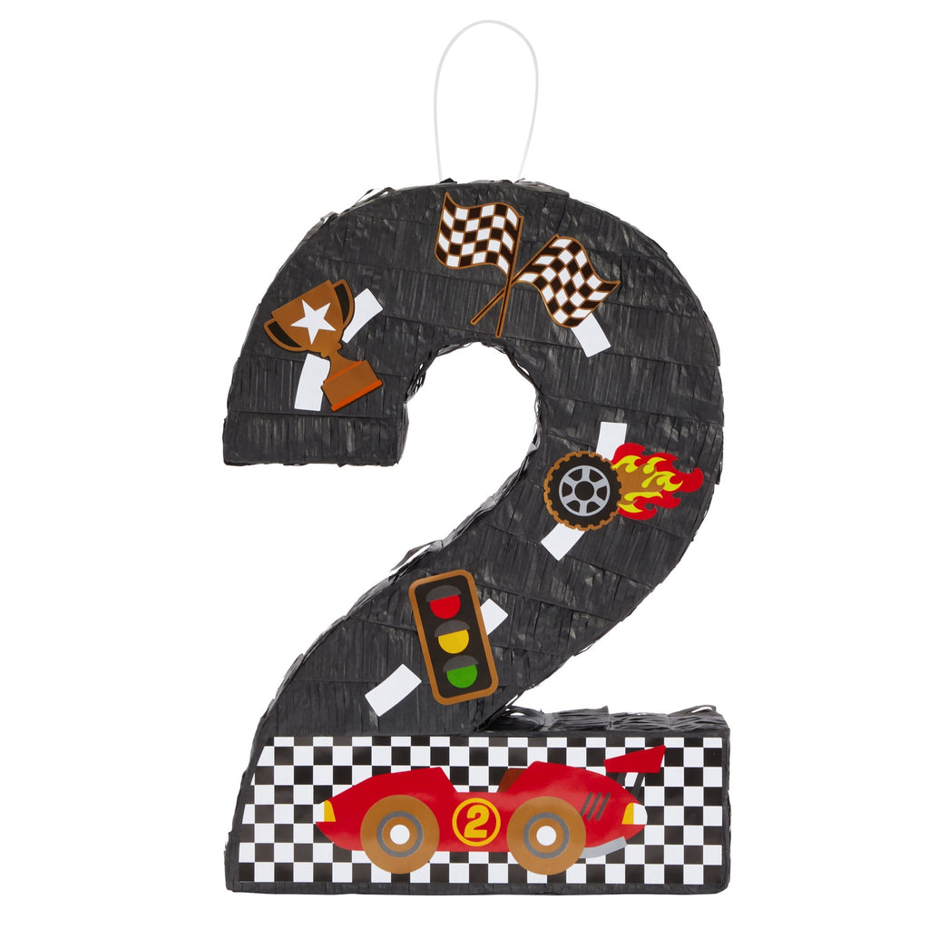 Number 2 Race Car Pinata for Two Fast Birthday Decorations, Party Supplies (Small, 11.85"L x 3"W x 16.5"H), For Ages 3+