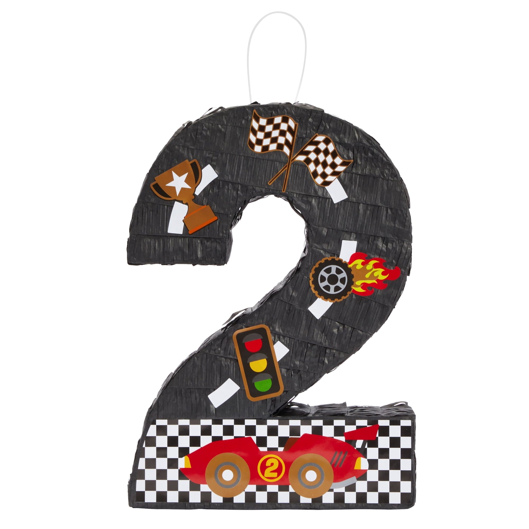 Number 2 Race Car Pinata for Two Fast Birthday Decorations, Party Supplies (Small, 11.85"L x 3"W x 16.5"H), For Ages 3+