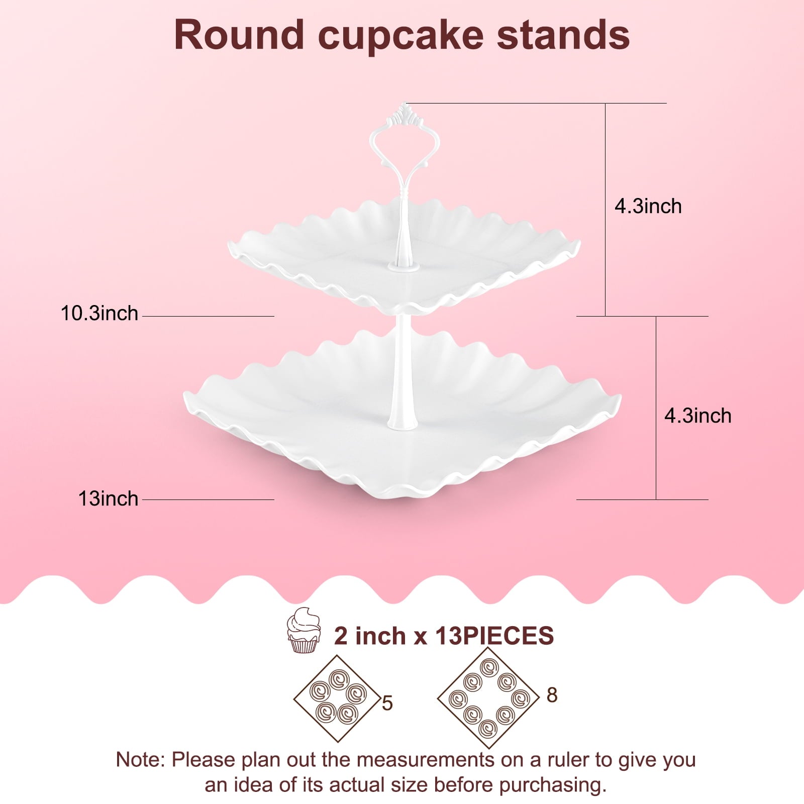 TINANA 10 PCS Plastic Cake and Cupcake Stand Set, 3 Two-Tier Stands, 3 Three-Tier Stands, 4 Appetizer Trays, for Birthday, Bridal, and Baby Shower Parties, White