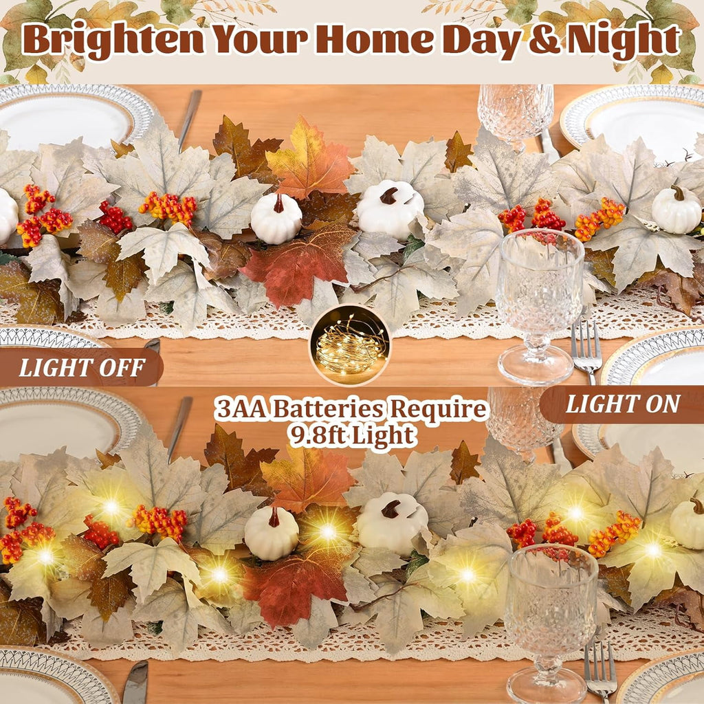 Yastouay 5.9Ft Fall Garland Maple Leaf,Hanging Autumn Fake Vine With Pumpkins And Berries For Fall Thanksgiving Wedding Home Decor