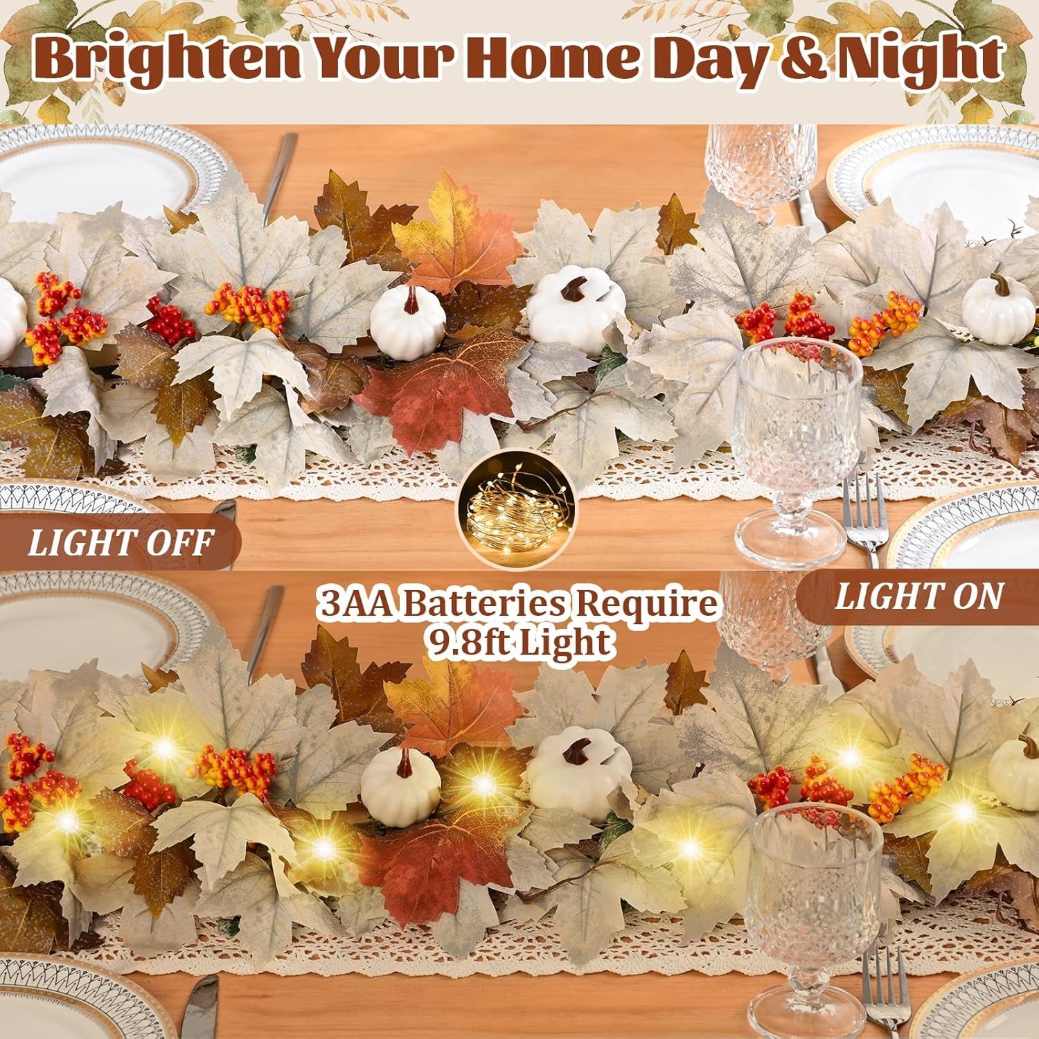 Yastouay 5.9Ft Fall Garland Maple Leaf,Hanging Autumn Fake Vine With Pumpkins And Berries For Fall Thanksgiving Wedding Home Decor