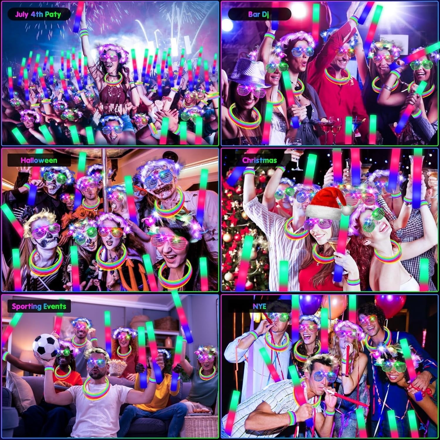 Ayieyill 206pcs Glow in the Dark Party Supplies for Kids Adults, Neon Light Up Halloween Party Favors with Glow Sticks
