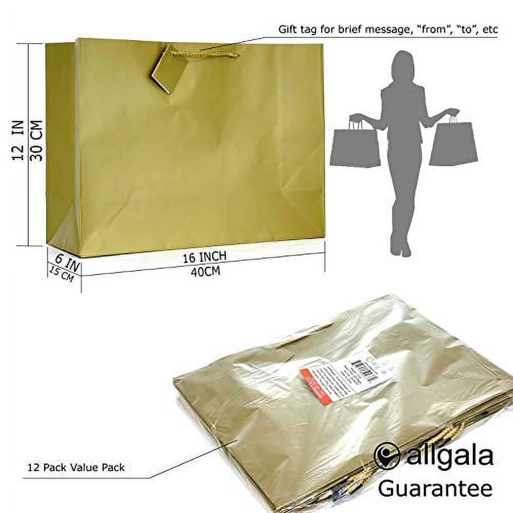 Allgala 12PK Value Premium Solid Color Paper Gift Bags (16" Wide Vogue-Gold-GP50037)