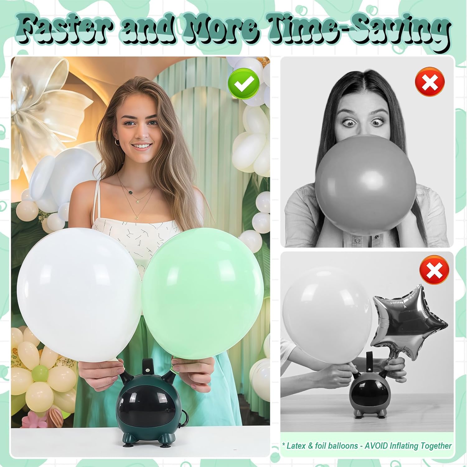 Small Balloon Pump, Portable Air Pump for Balloons with Dual Nozzles, 110V 600W Electric Balloon Blower Pump for Latex Garland Arch and Foil Balloons