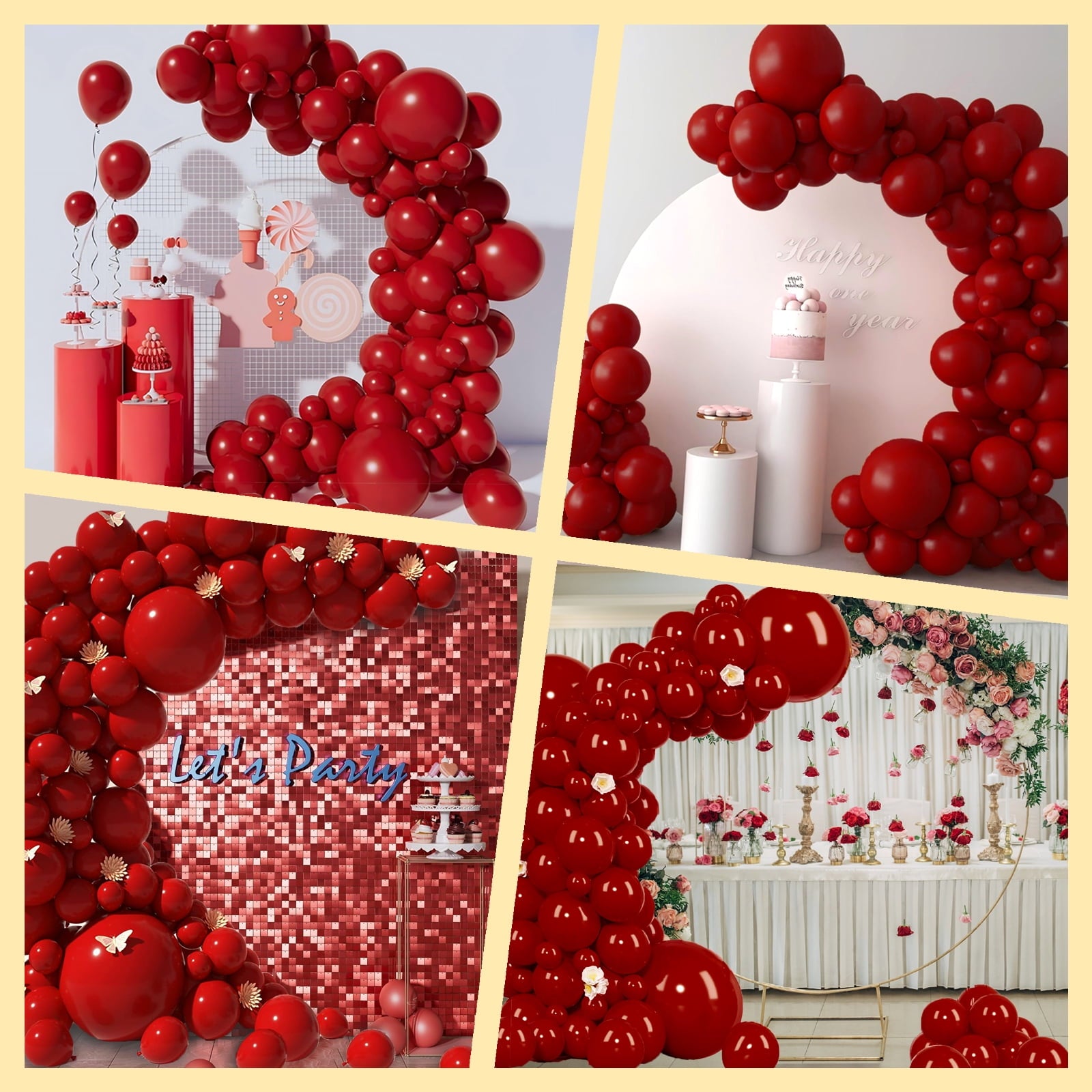(3 pack) Lockways Red Latex Arch Balloons Kit with Balloons Include - 129pcs Red Balloons for Garland Arches