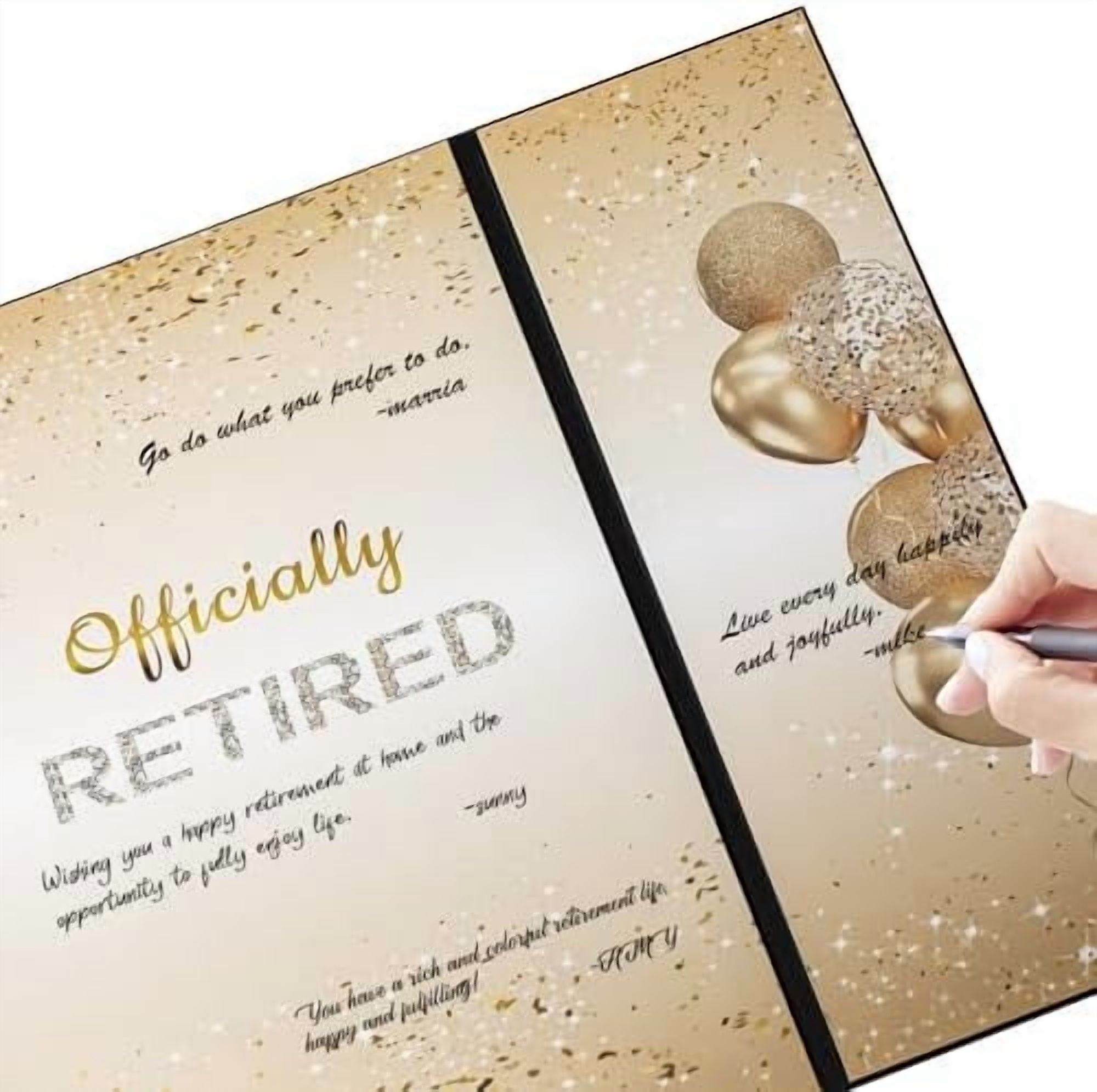 Happy Retirement Party Decorations Signature Guest Book.Black Gold Officially Retired Signature Guestbook Gifts for Men Women.Signing Card Book Board for Retirement Farewell Party Supplies