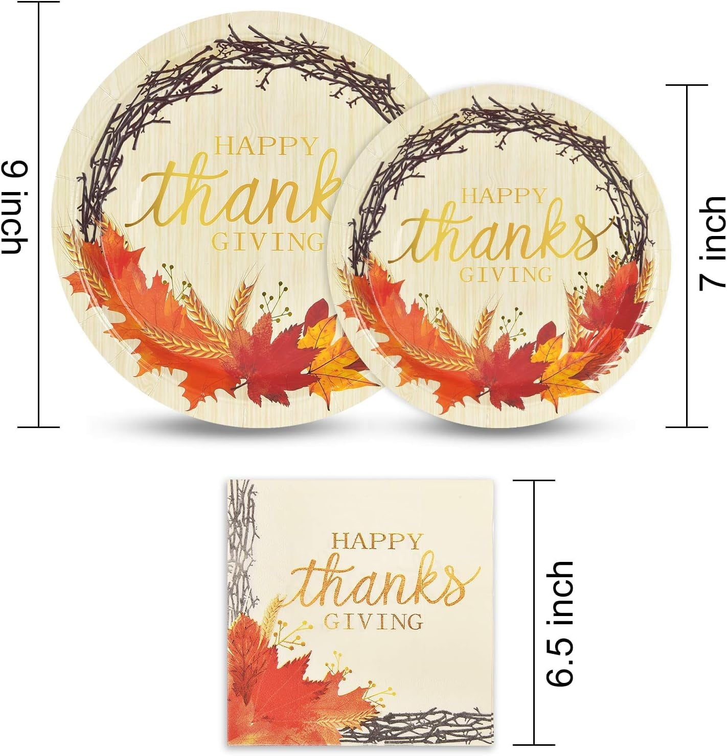 Caltero 200 PCS Thanksgiving Plates and Napkins Serves 50 Guests, Maple Leaves Disposable Dinnerware Set for Fall Holiday Thanksgiving Party Supplies