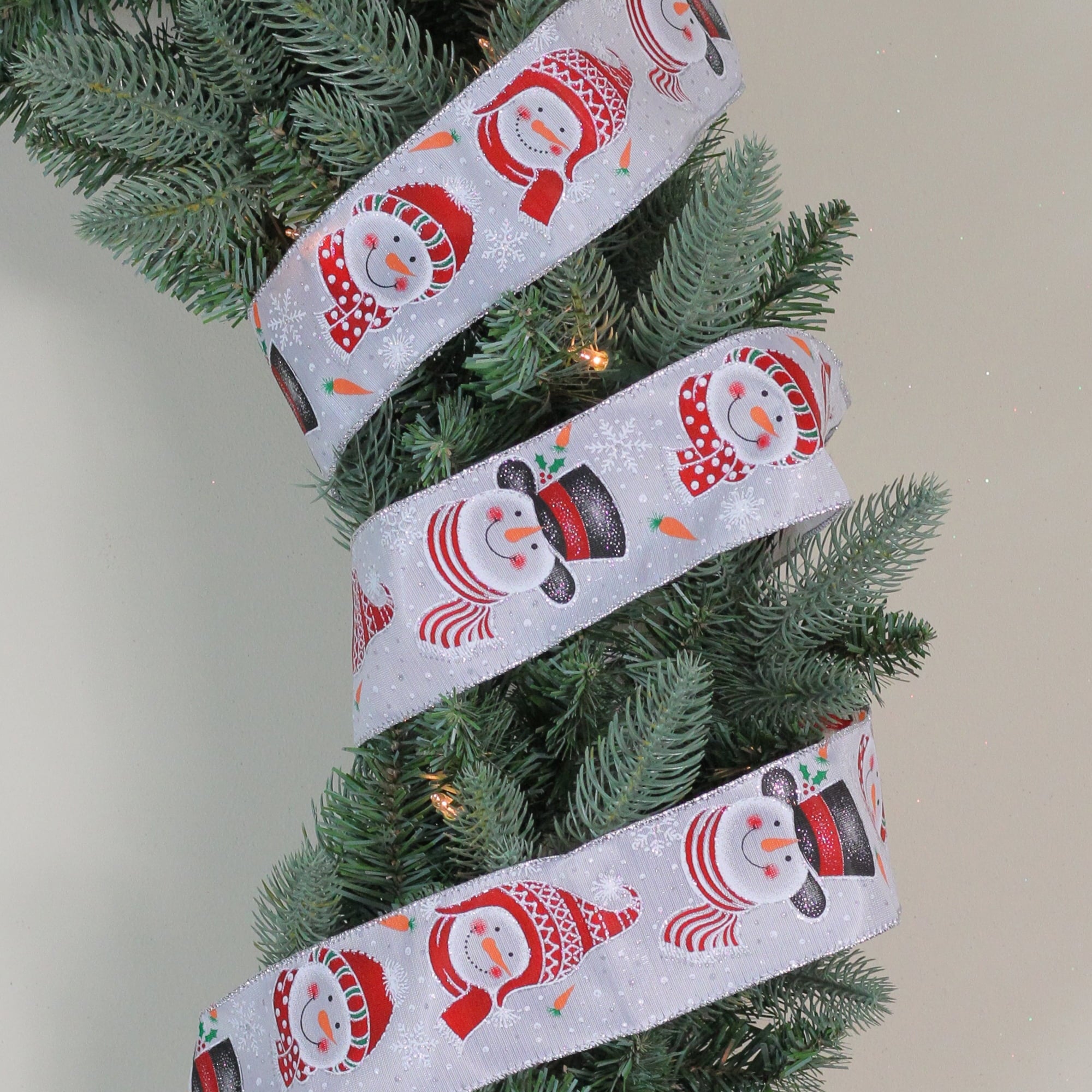 Northlight Red and White Snowman Christmas Wired Craft Ribbon 2.5" x 16 Yards