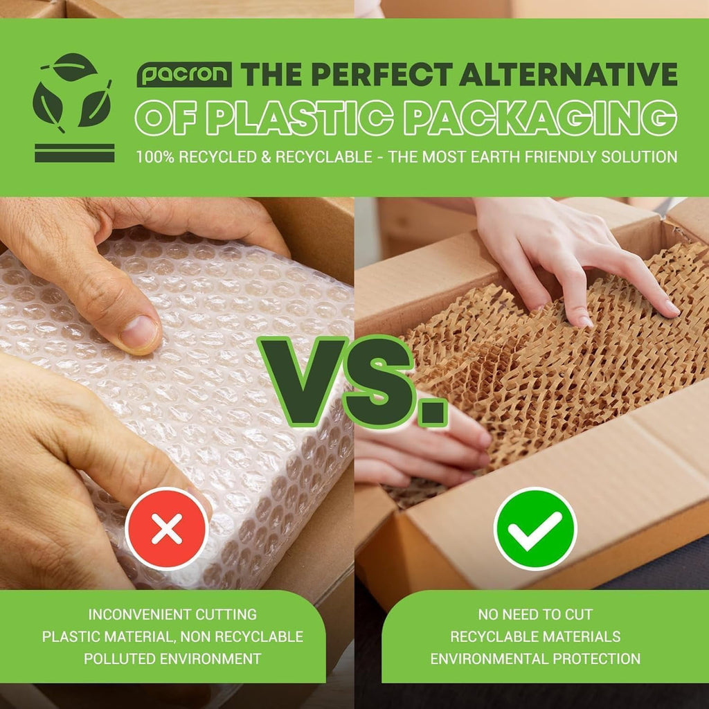 Pacron Recyclable Honeycomb Packing Paper Roll - Brown Kraft Wrapping Paper for Gifts & Products - Eco-Friendly Alternative to Bubble Wrap - Biodegradable & Compostable - Made in USA (20'' x 875'')