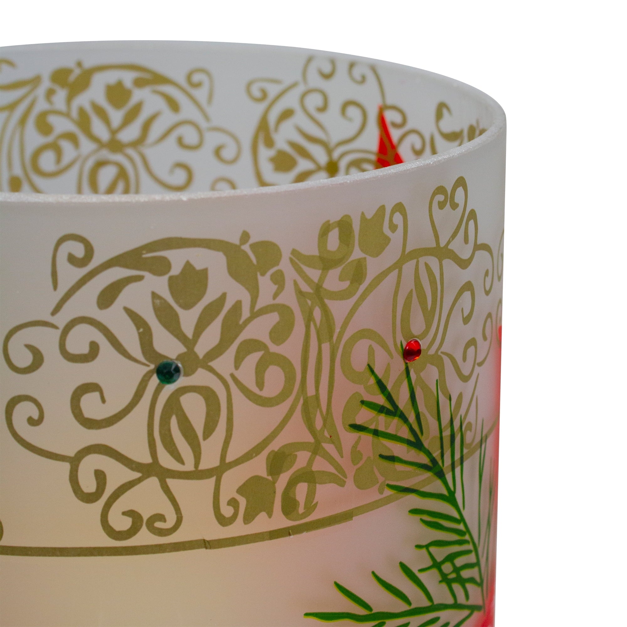 Northlight 10" Hand-Painted Red Poinsettias and Gold Flameless Glass Christmas Candle Holder