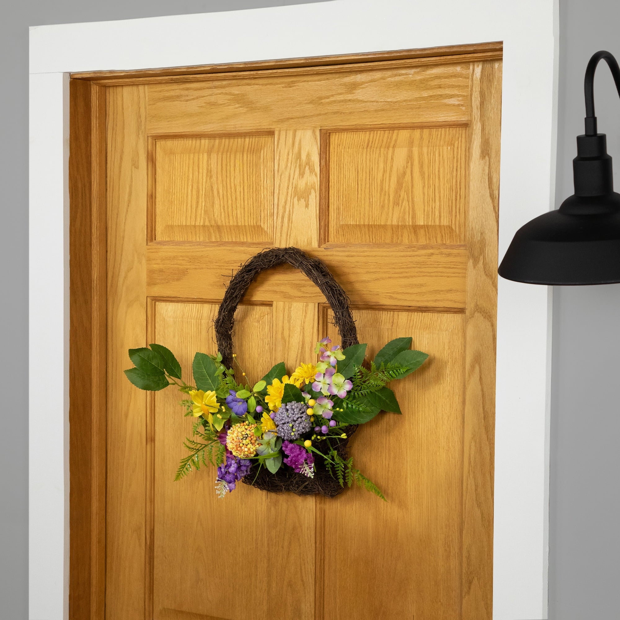 Northlight Mixed Wild Flower and Foliage Hanging Spring Wall Basket - 16"