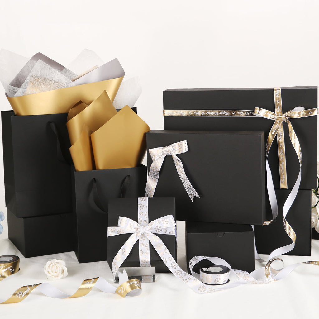 PKGSMART 12 Gift Boxes with Lids, 14.5x9.5x2 inches, Black Shirt Boxes for Wrapping