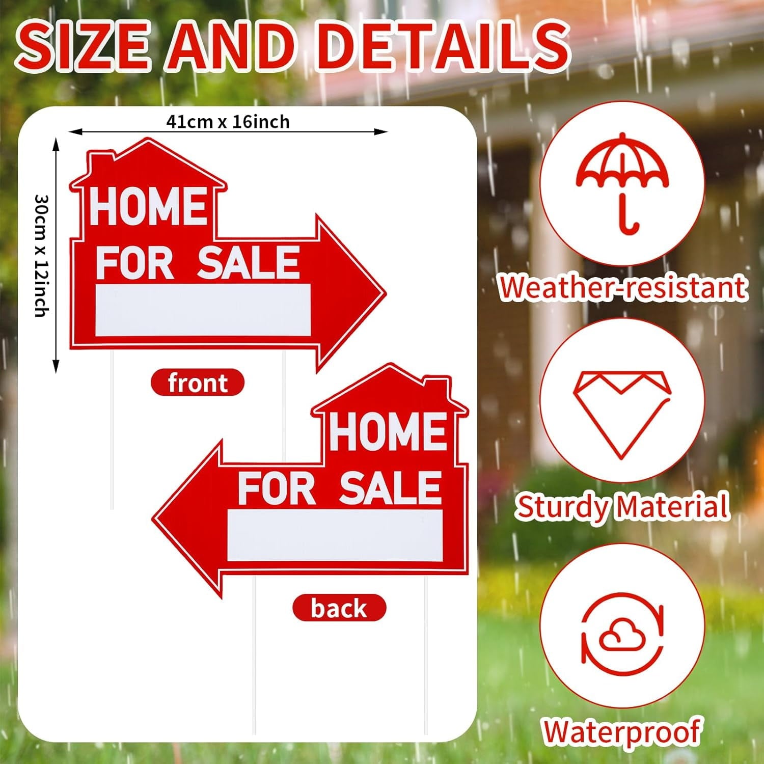 6 Pcs Home for Sale Signs with Stakes 12 x 16 Inch Double Sided for Sale by Owner Yard Sign Directional Arrow Estate Sale Signs for Real Estate Lawn Garden Yard(Home for Sale)